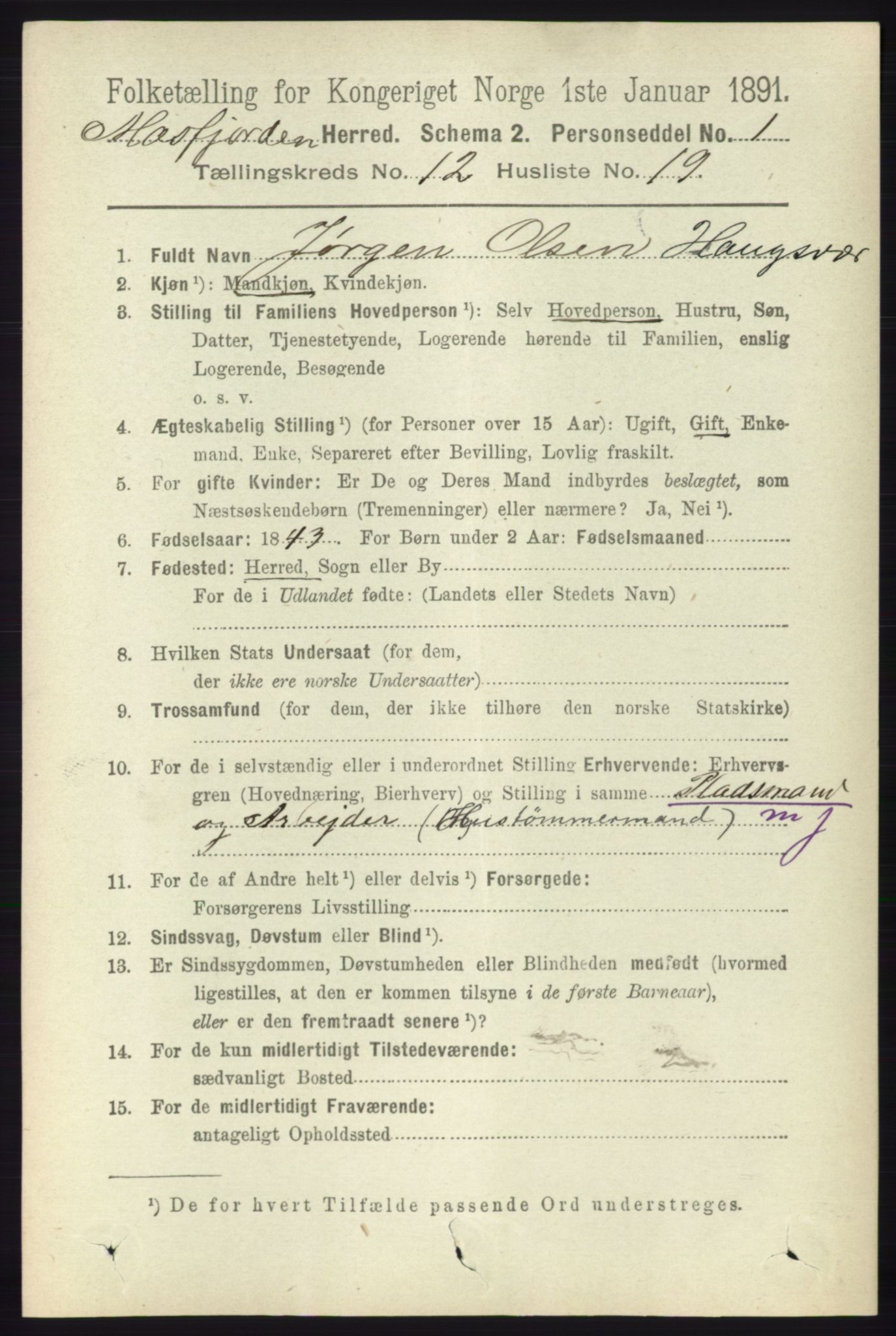 RA, 1891 census for 1266 Masfjorden, 1891, p. 2595