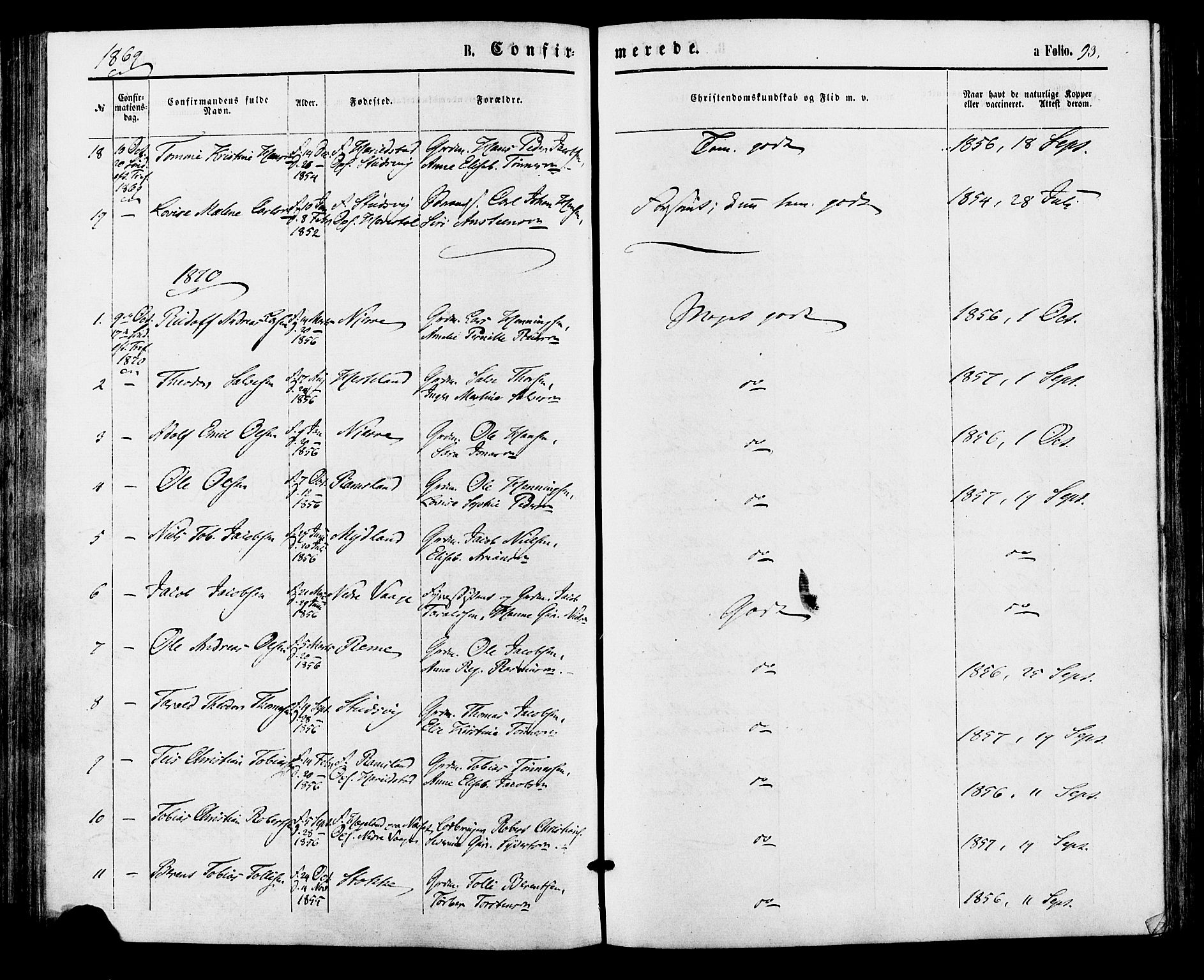 Sør-Audnedal sokneprestkontor, AV/SAK-1111-0039/F/Fa/Faa/L0003: Parish register (official) no. A 3, 1868-1883, p. 93