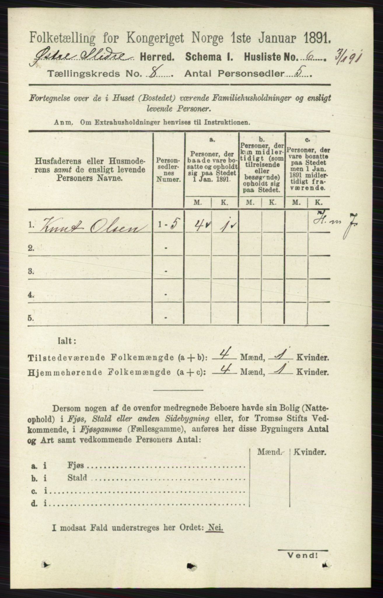 RA, 1891 census for 0544 Øystre Slidre, 1891, p. 2467