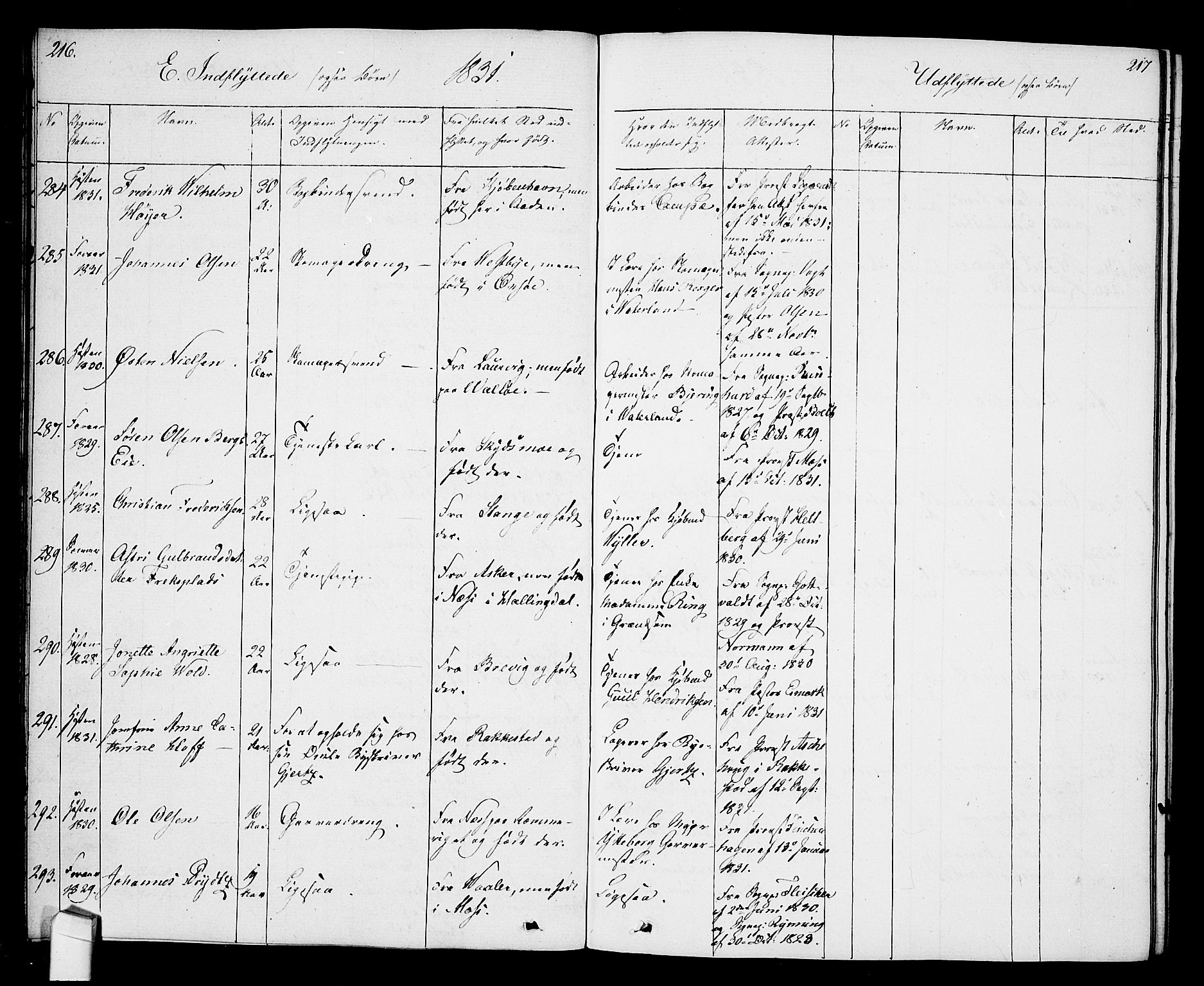 Oslo domkirke Kirkebøker, AV/SAO-A-10752/F/Fa/L0027: Parish register (official) no. 27, 1828-1840, p. 216-217