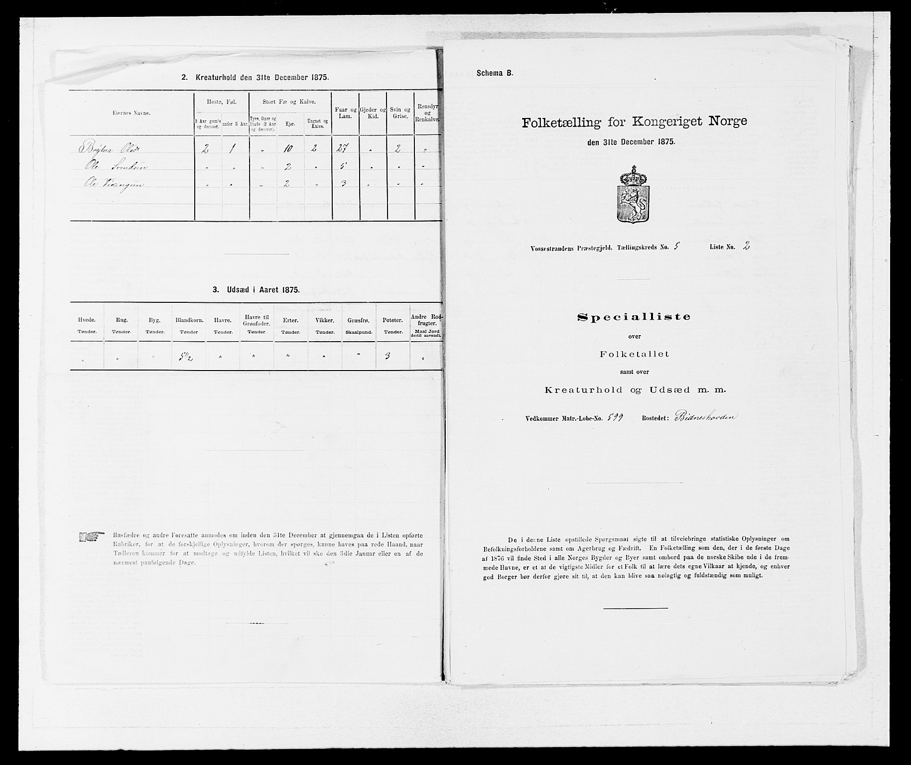 SAB, 1875 census for 1236P Vossestrand, 1875, p. 401