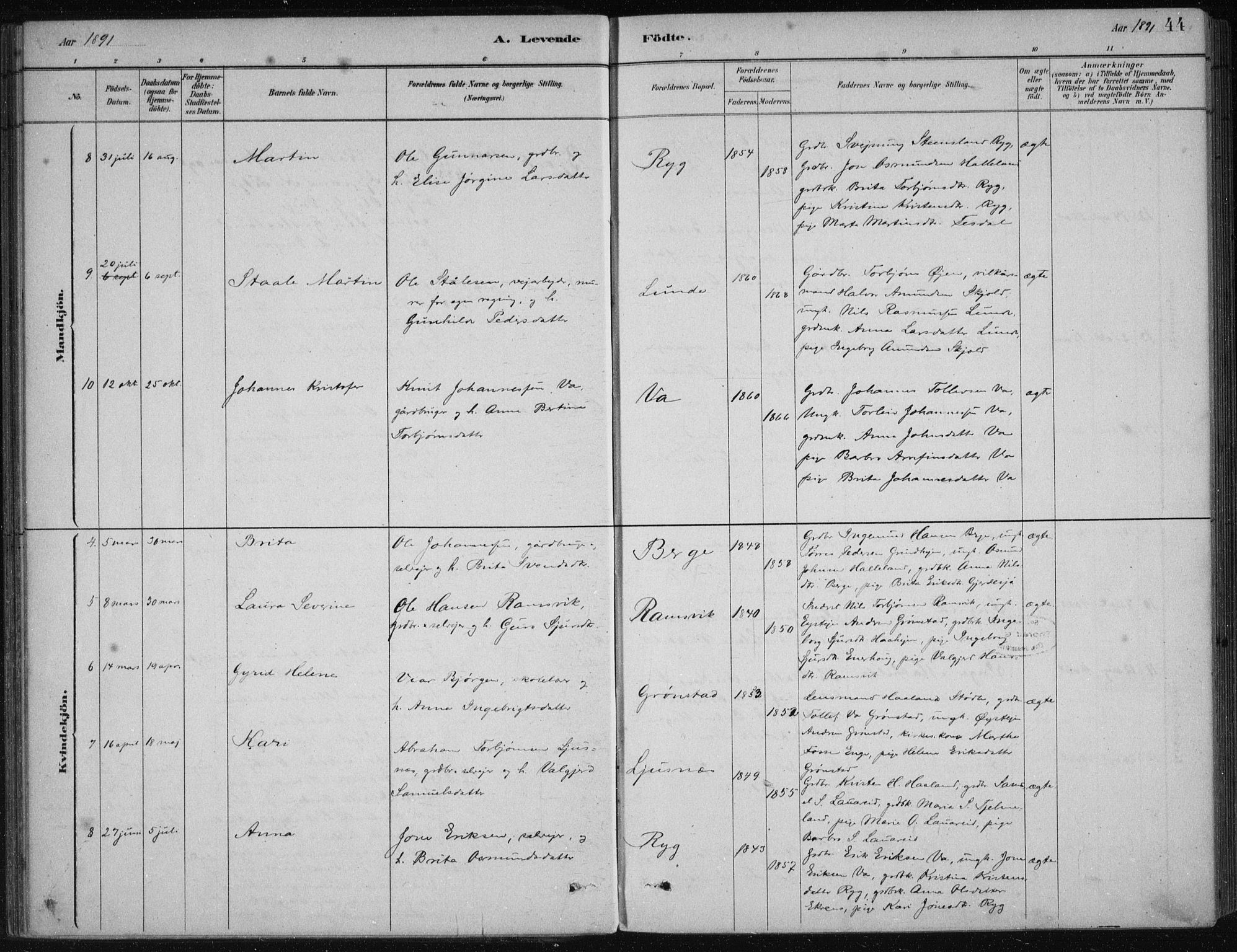 Etne sokneprestembete, AV/SAB-A-75001/H/Haa: Parish register (official) no. D  1, 1879-1919, p. 44