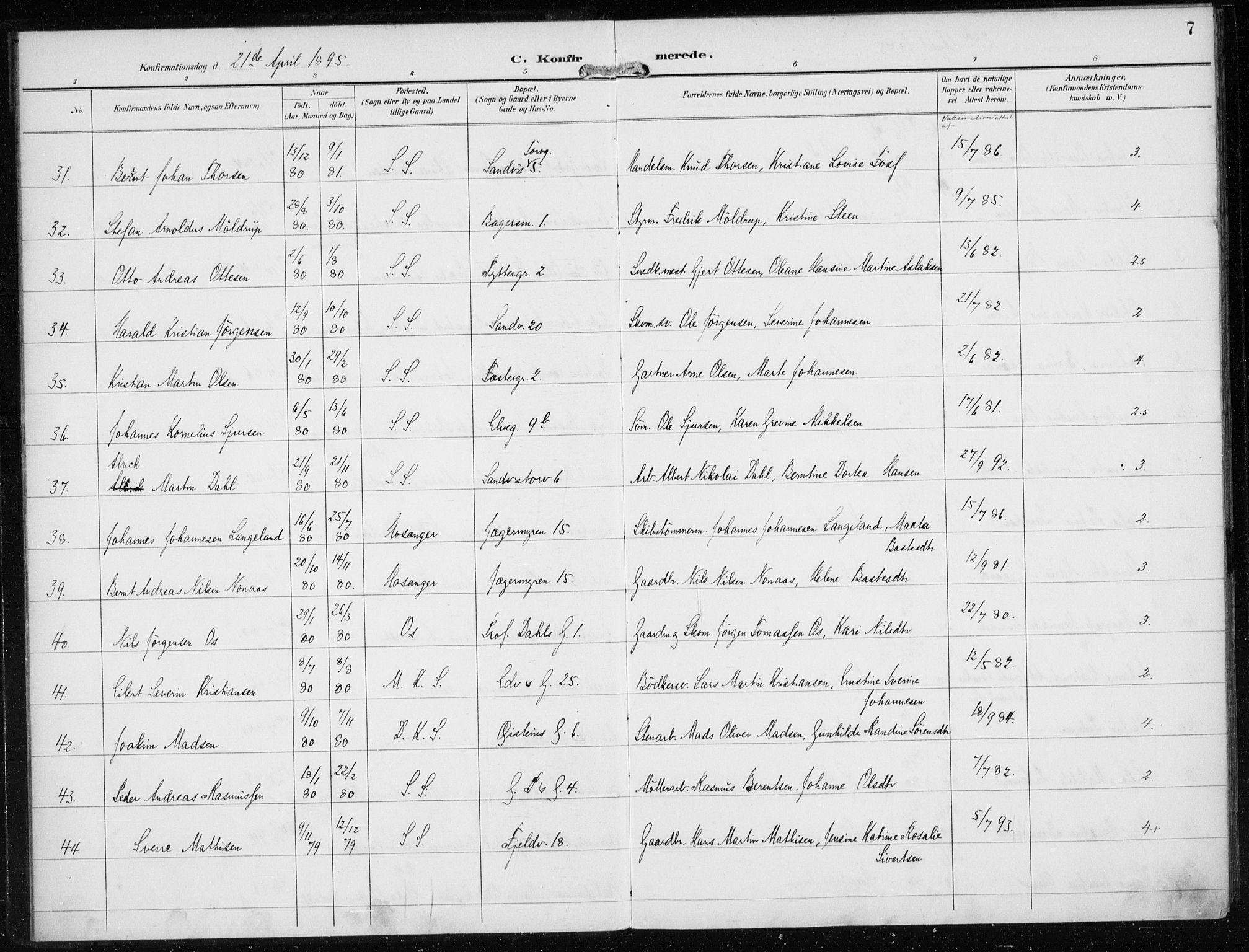 Sandviken Sokneprestembete, SAB/A-77601/H/Ha/L0010: Parish register (official) no. C 1, 1895-1905, p. 7