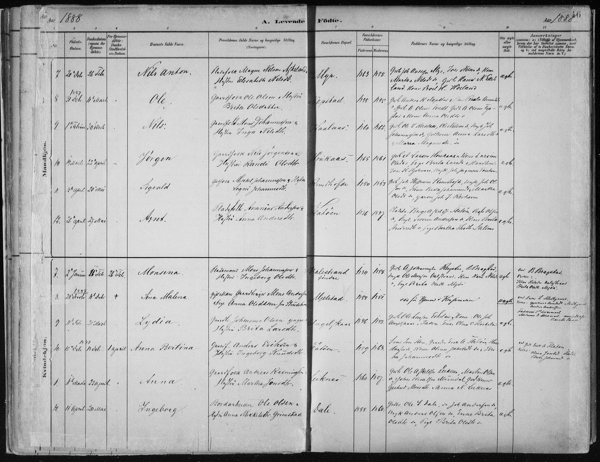 Hamre sokneprestembete, AV/SAB-A-75501/H/Ha/Haa/Haab/L0001: Parish register (official) no. B  1, 1882-1905, p. 46