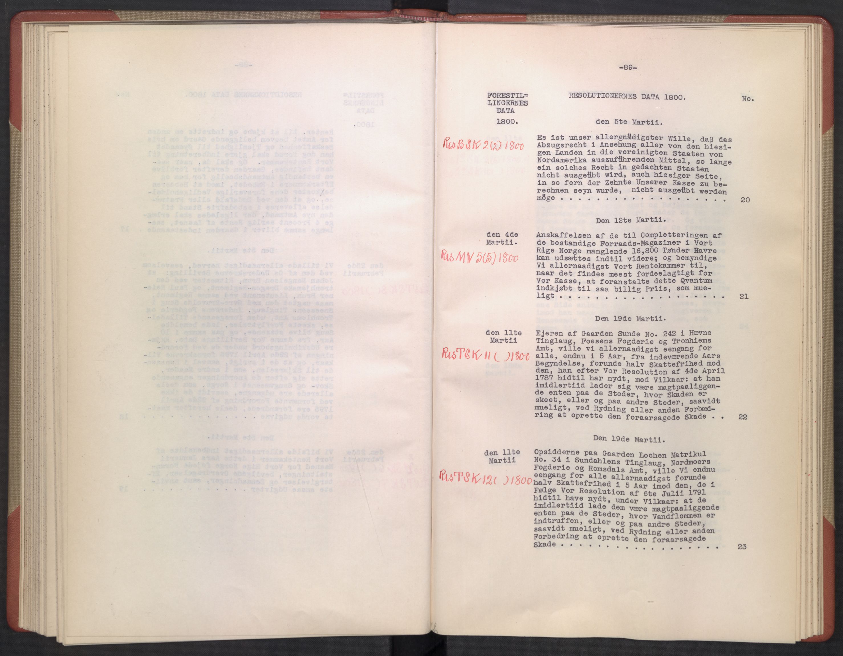 Avskriftsamlingen, AV/RA-EA-4022/F/Fb/L0130: Registratur over norske Relasjons- og  resolusjonsprotokoller, 1799-1800, p. 92