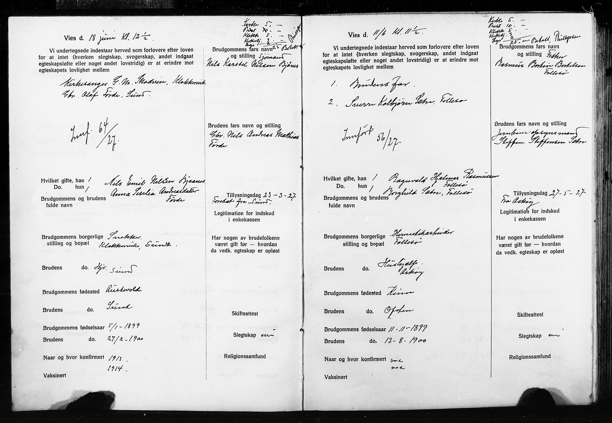 Domkirken sokneprestembete, AV/SAB-A-74801: Best man's statements no. II.5.15, 1927-1932, p. 6