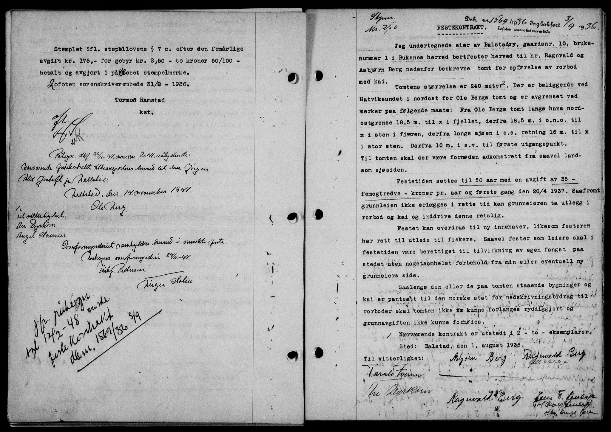 Lofoten sorenskriveri, SAT/A-0017/1/2/2C/L0001a: Mortgage book no. 1a, 1936-1937, Diary no: : 1569/1936