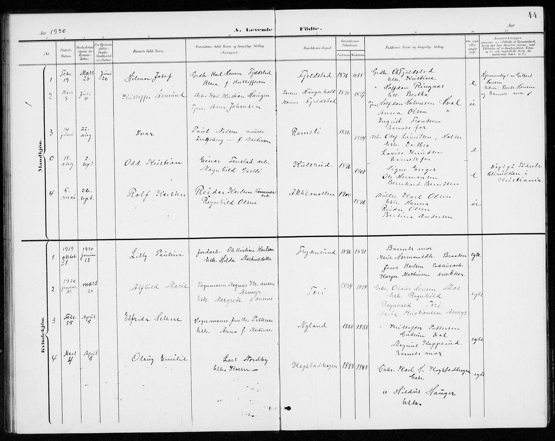 Gjerdrum prestekontor Kirkebøker, SAO/A-10412b/G/Gb/L0001: Parish register (copy) no. II 1, 1901-1944, p. 44