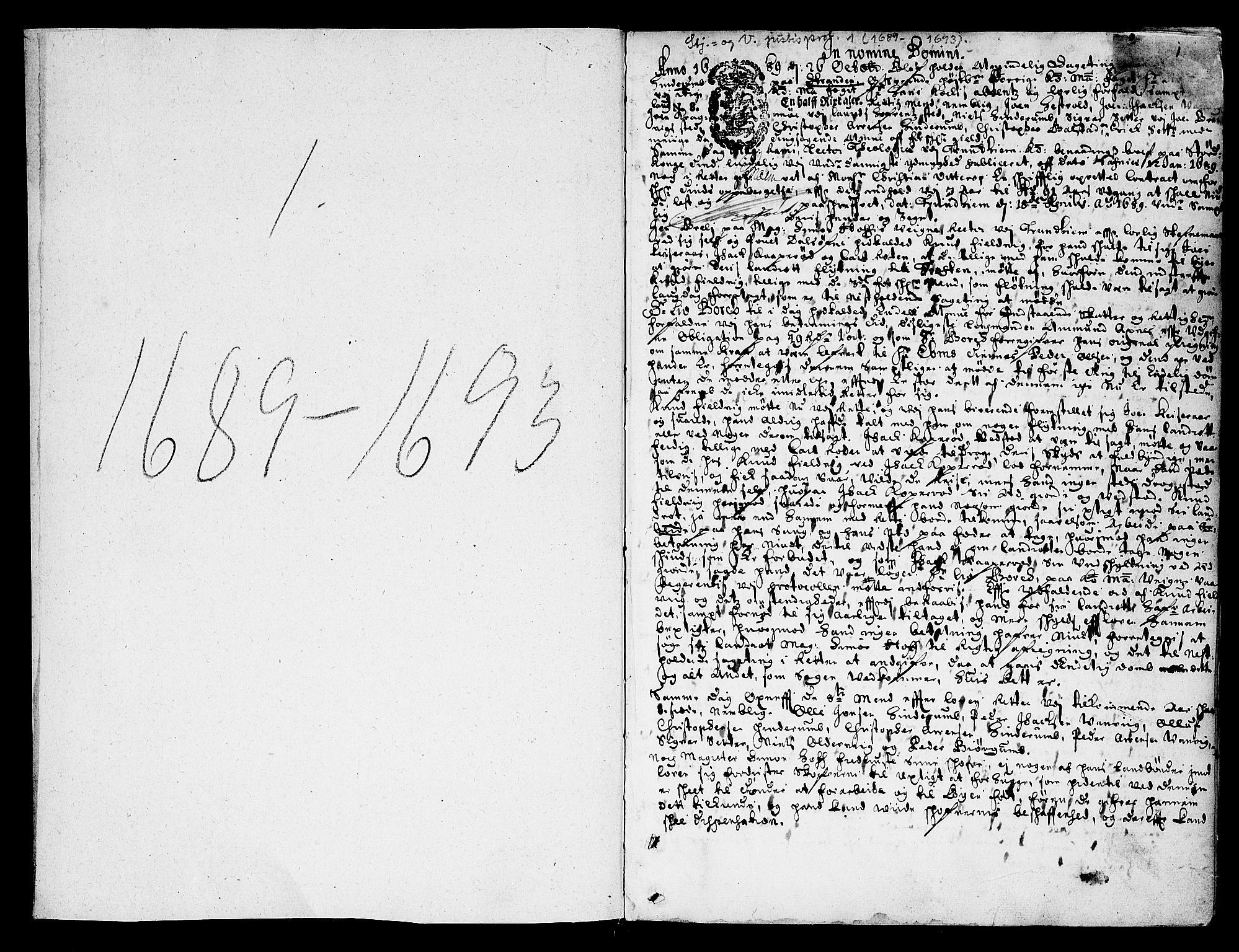 Stjør- og Verdal sorenskriveri, SAT/A-4167/1/1/1Aa/L0002: Tingbok, 1689-1693, p. 1