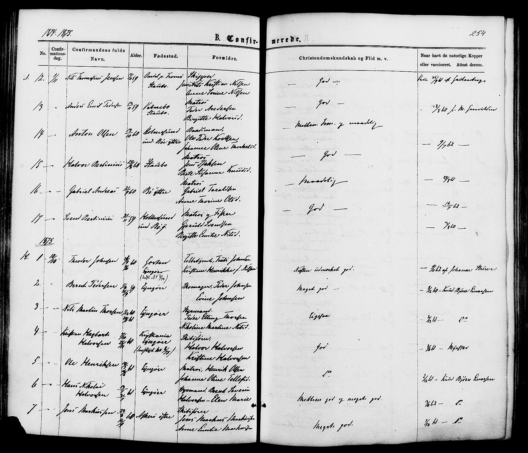 Dypvåg sokneprestkontor, AV/SAK-1111-0007/F/Fa/Faa/L0007: Parish register (official) no. A 7/ 1, 1872-1884, p. 254