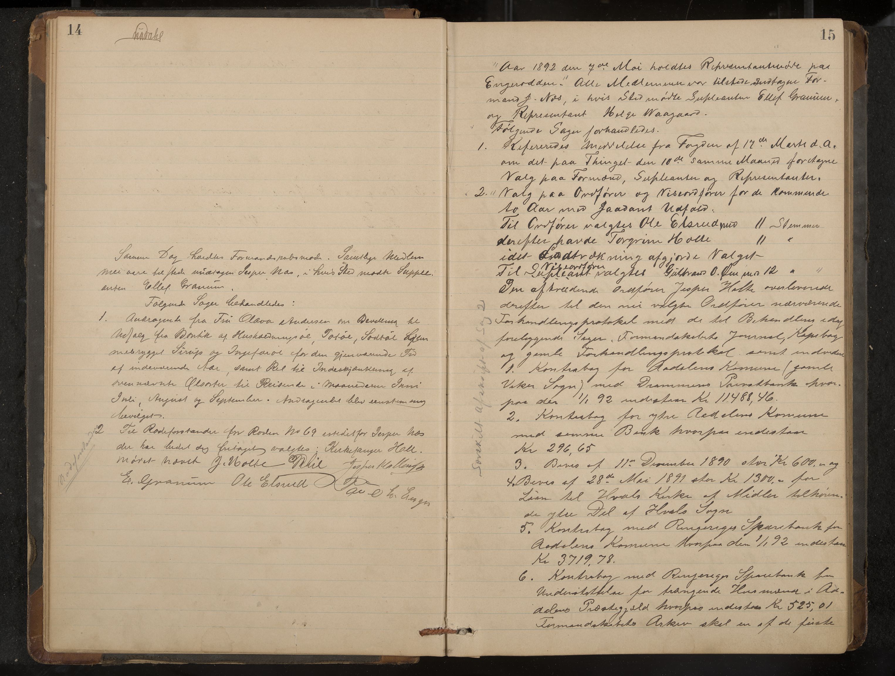 Ådal formannskap og sentraladministrasjon, IKAK/0614021/A/Aa/L0002: Møtebok, 1891-1907, p. 14-15