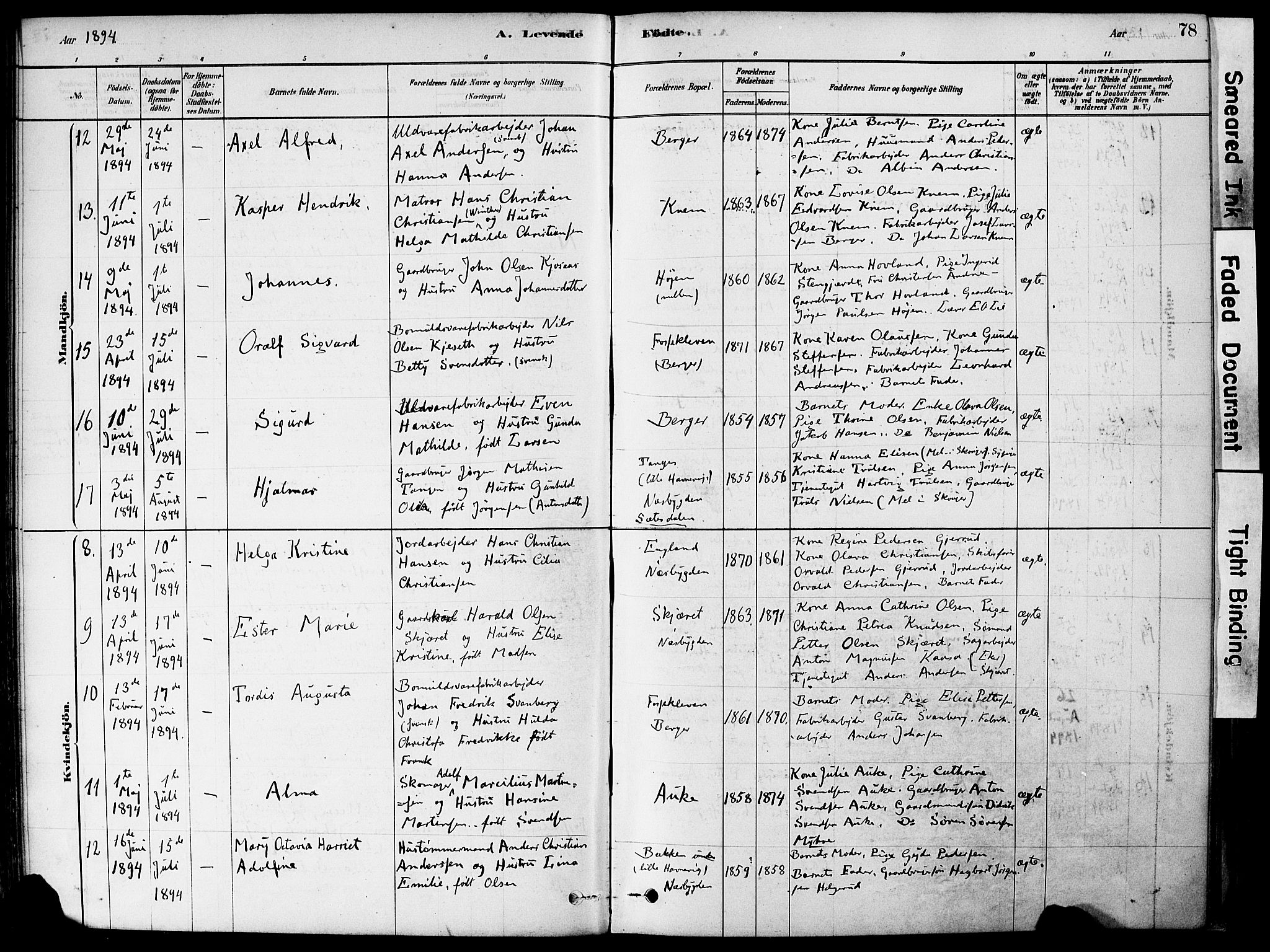 Strømm kirkebøker, AV/SAKO-A-322/F/Fa/L0004: Parish register (official) no. I 4, 1878-1899, p. 78