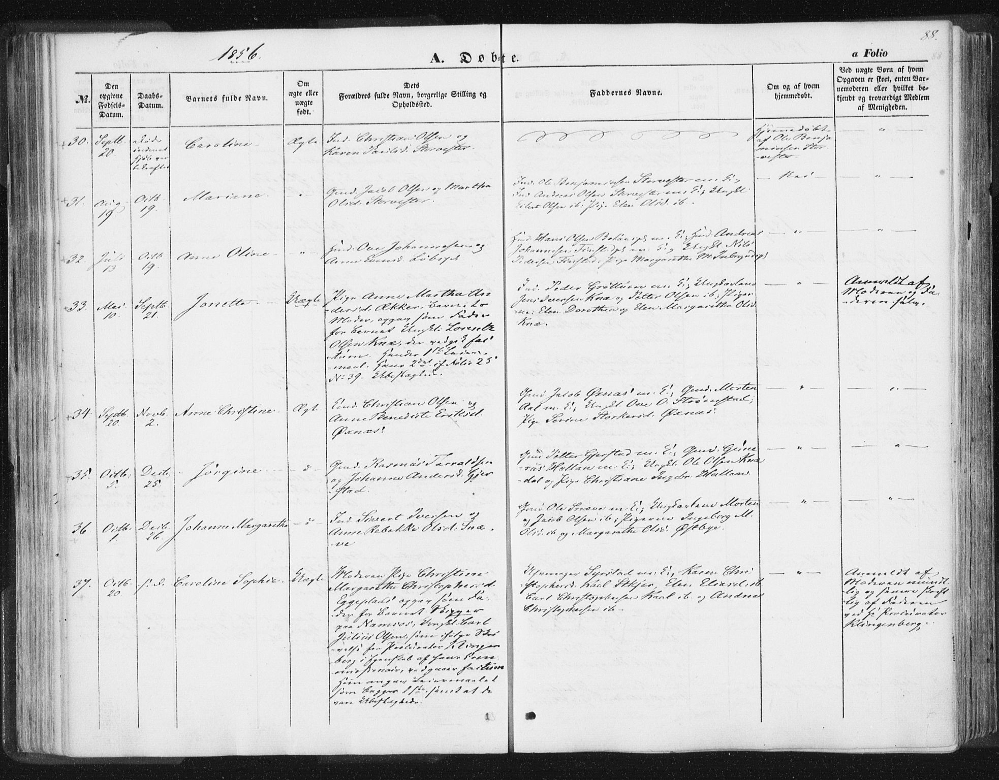 Ministerialprotokoller, klokkerbøker og fødselsregistre - Nord-Trøndelag, AV/SAT-A-1458/746/L0446: Parish register (official) no. 746A05, 1846-1859, p. 88