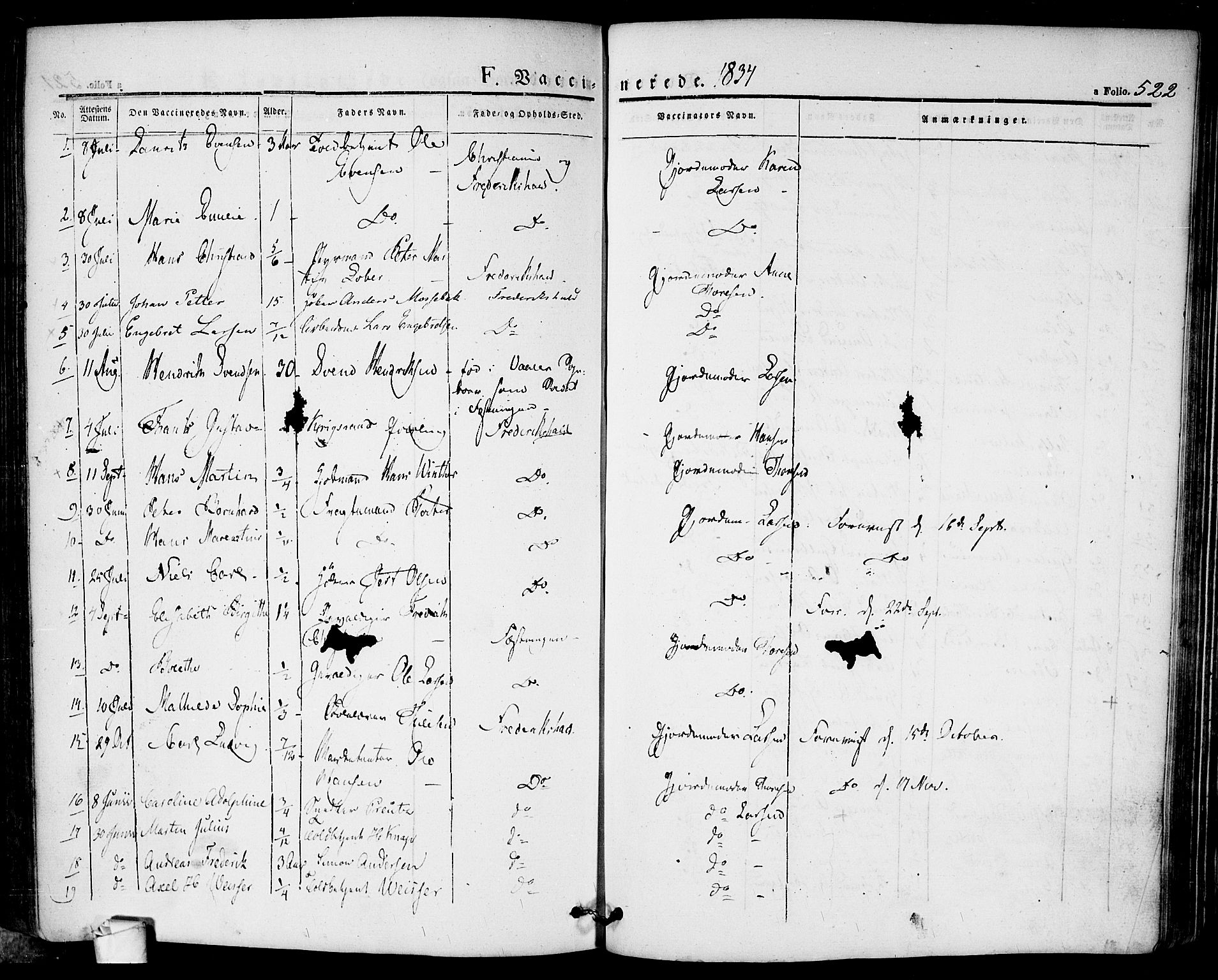 Halden prestekontor Kirkebøker, SAO/A-10909/F/Fa/L0005: Parish register (official) no. I 5, 1834-1845, p. 522