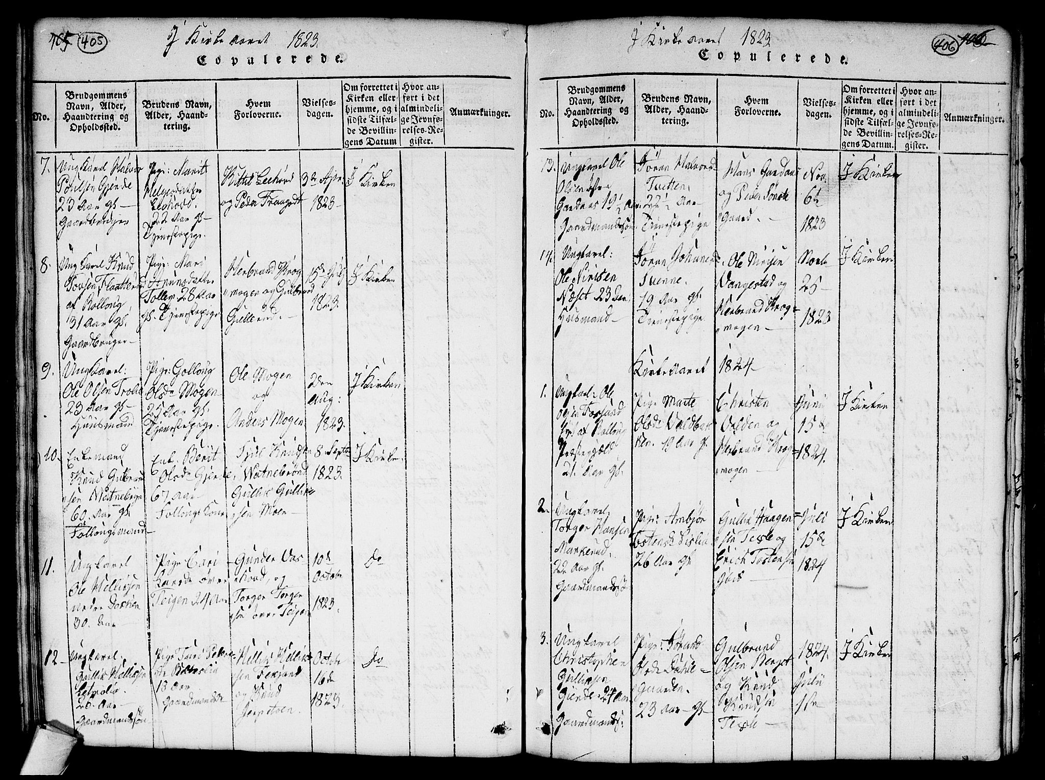Flesberg kirkebøker, SAKO/A-18/G/Ga/L0001: Parish register (copy) no. I 1, 1816-1834, p. 405-406