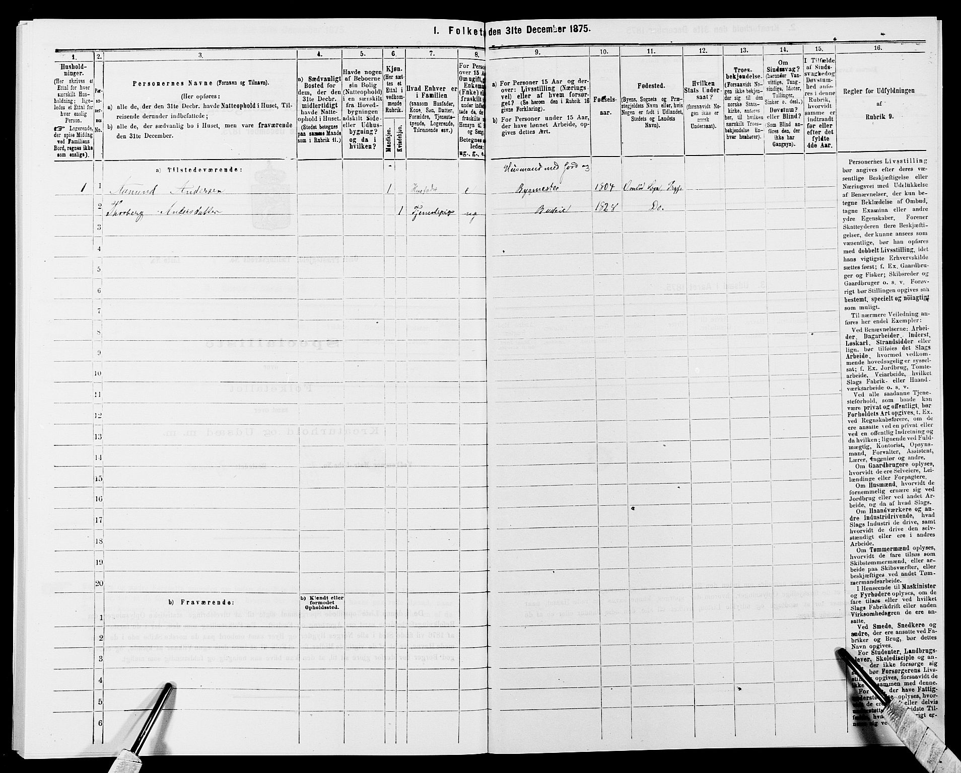 SAK, 1875 census for 0929P Åmli, 1875, p. 535