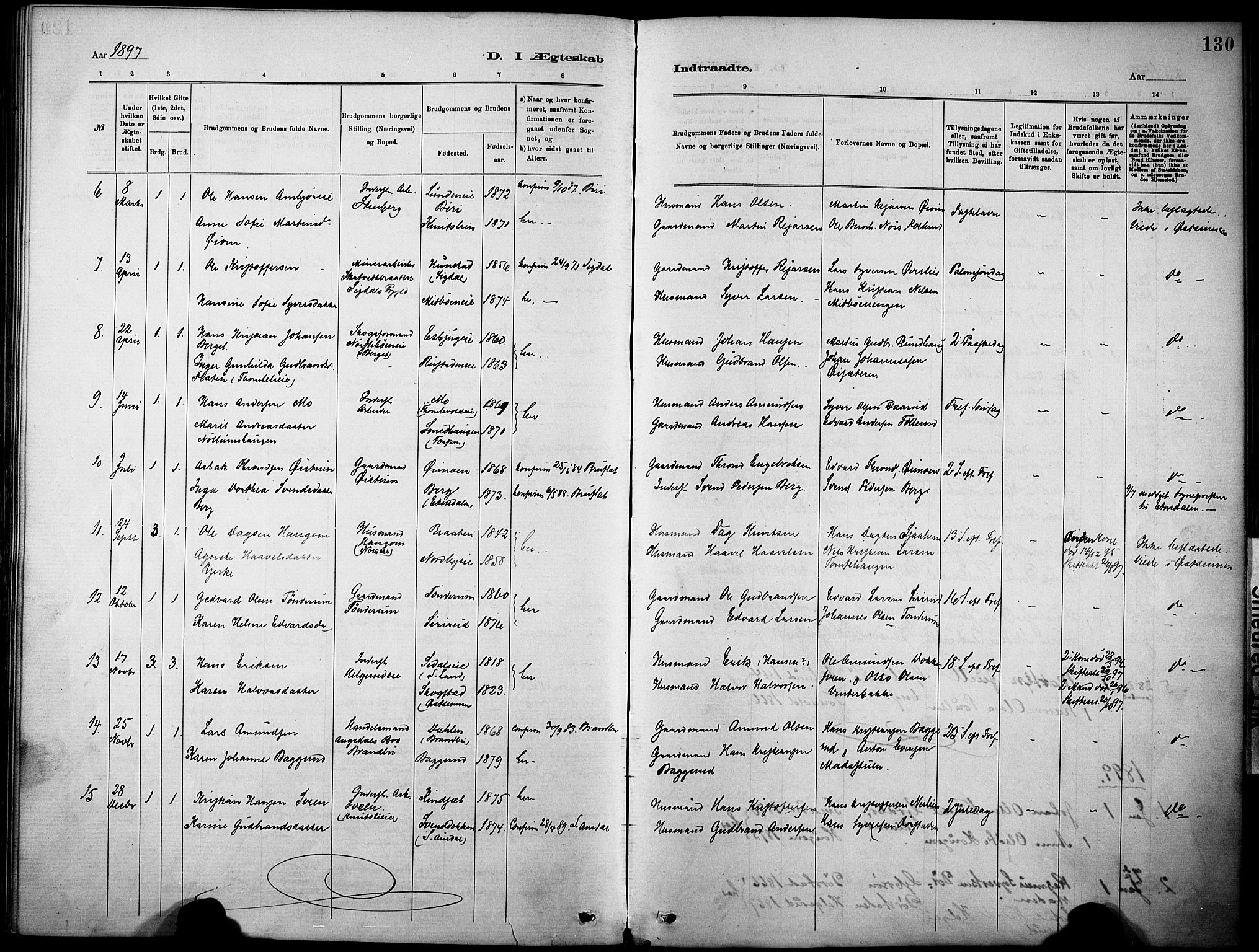 Nordre Land prestekontor, SAH/PREST-124/H/Ha/Haa/L0005: Parish register (official) no. 5, 1882-1903, p. 130