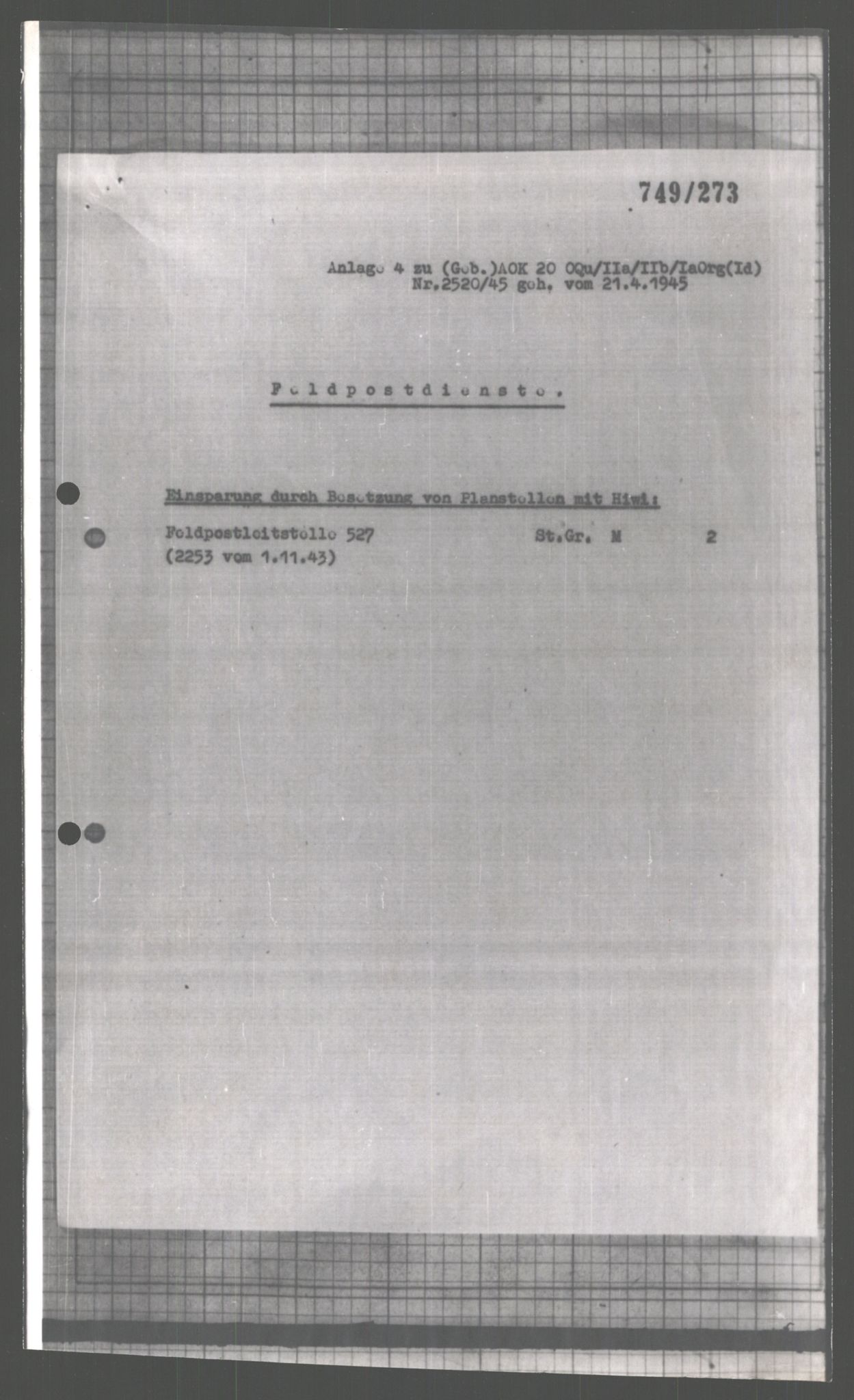 Forsvarets Overkommando. 2 kontor. Arkiv 11.4. Spredte tyske arkivsaker, AV/RA-RAFA-7031/D/Dar/Dara/L0004: Krigsdagbøker for 20. Gebirgs-Armee-Oberkommando (AOK 20), 1945, p. 715