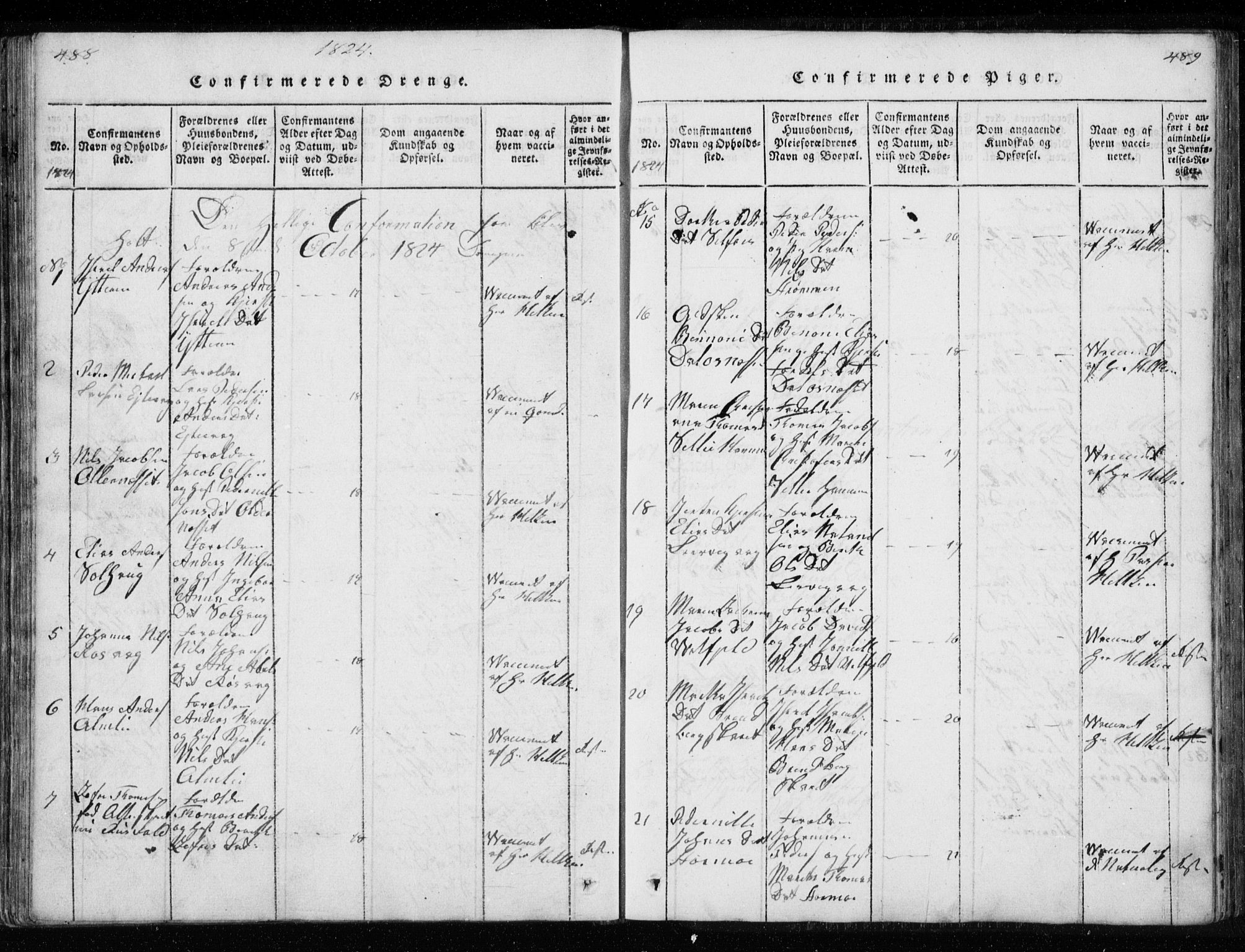 Ministerialprotokoller, klokkerbøker og fødselsregistre - Nordland, SAT/A-1459/827/L0412: Parish register (copy) no. 827C01, 1820-1841, p. 488-489