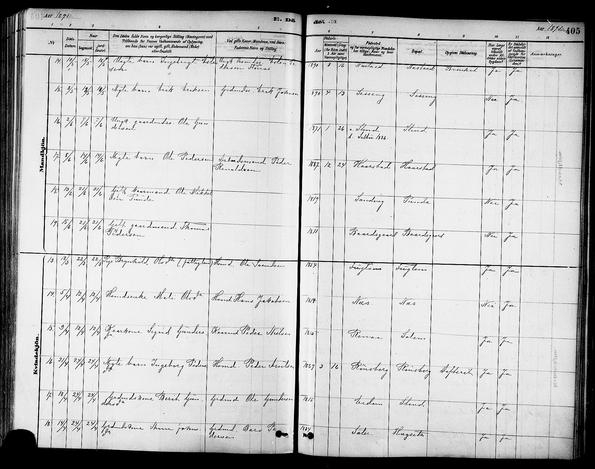 Ministerialprotokoller, klokkerbøker og fødselsregistre - Sør-Trøndelag, SAT/A-1456/695/L1148: Parish register (official) no. 695A08, 1878-1891, p. 405