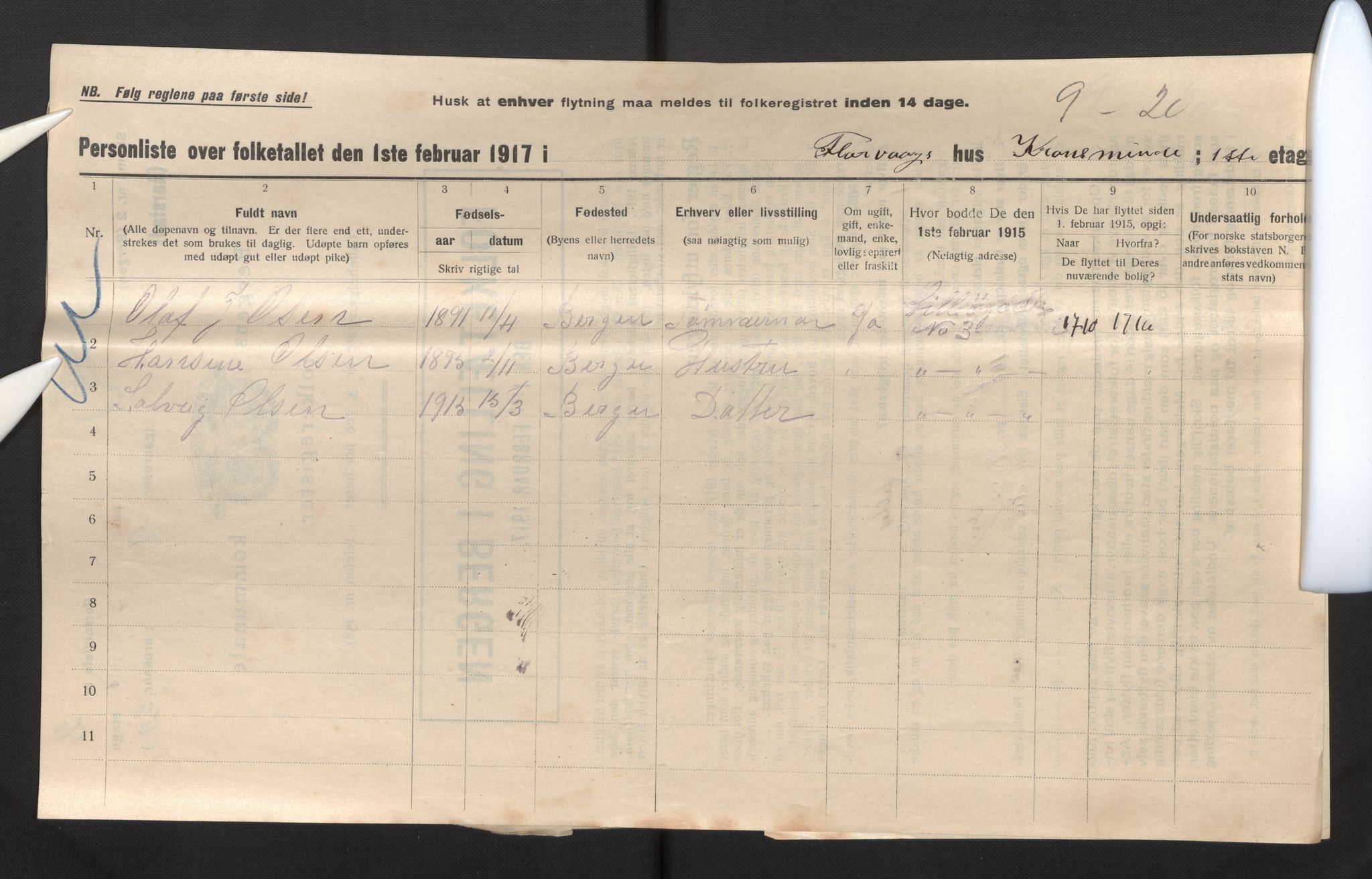 SAB, Municipal Census 1917 for Bergen, 1917, p. 50338