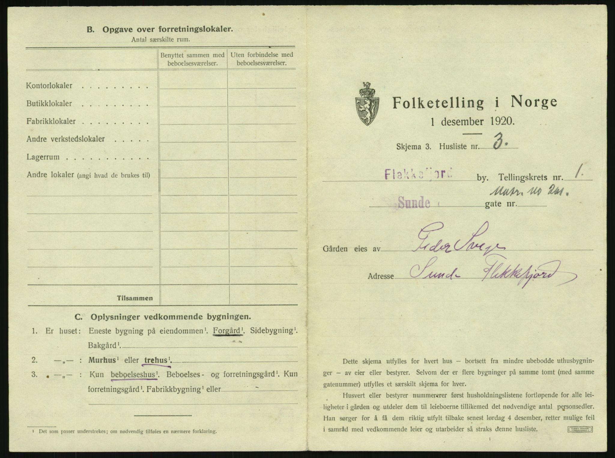 SAK, 1920 census for Flekkefjord, 1920, p. 36