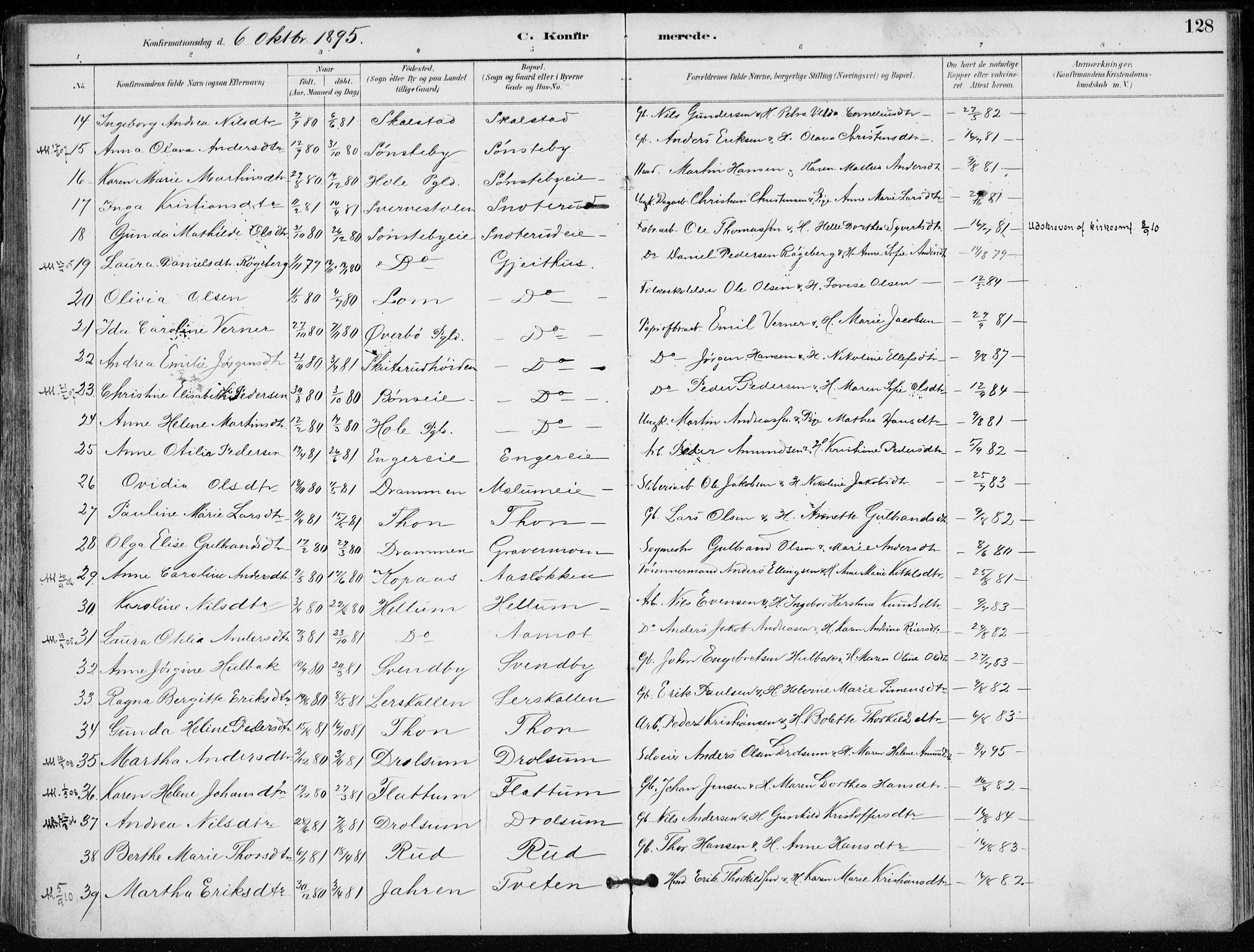 Modum kirkebøker, SAKO/A-234/F/Fa/L0012: Parish register (official) no. 12, 1890-1898, p. 128