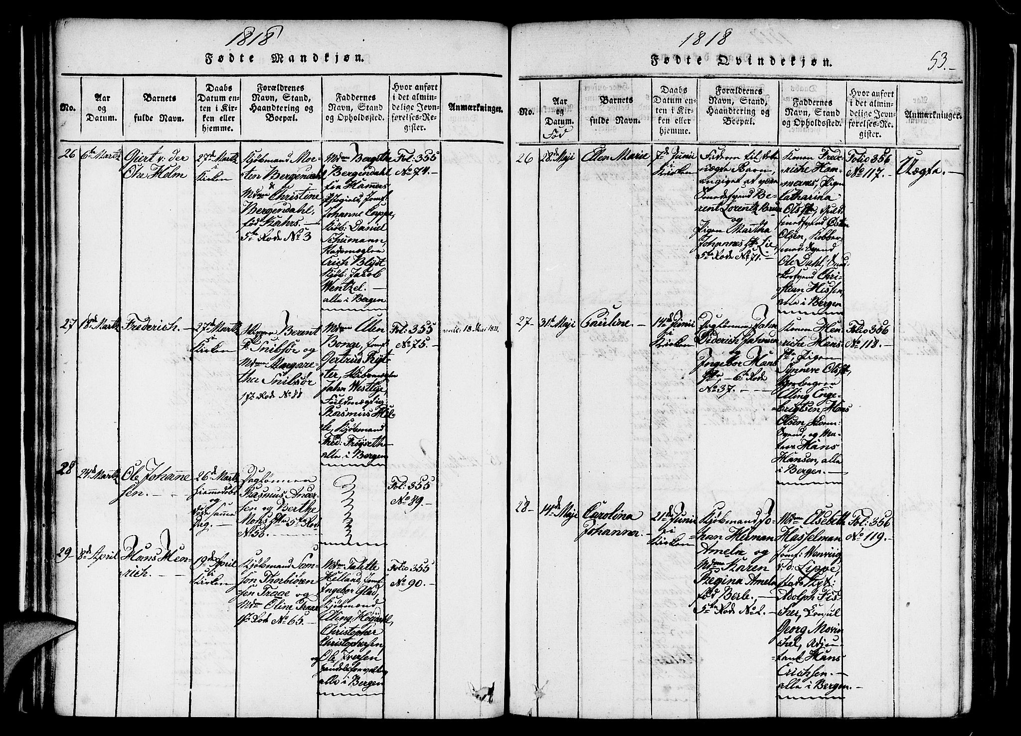 Nykirken Sokneprestembete, SAB/A-77101/H/Haa/L0011: Parish register (official) no. A 11, 1816-1821, p. 53