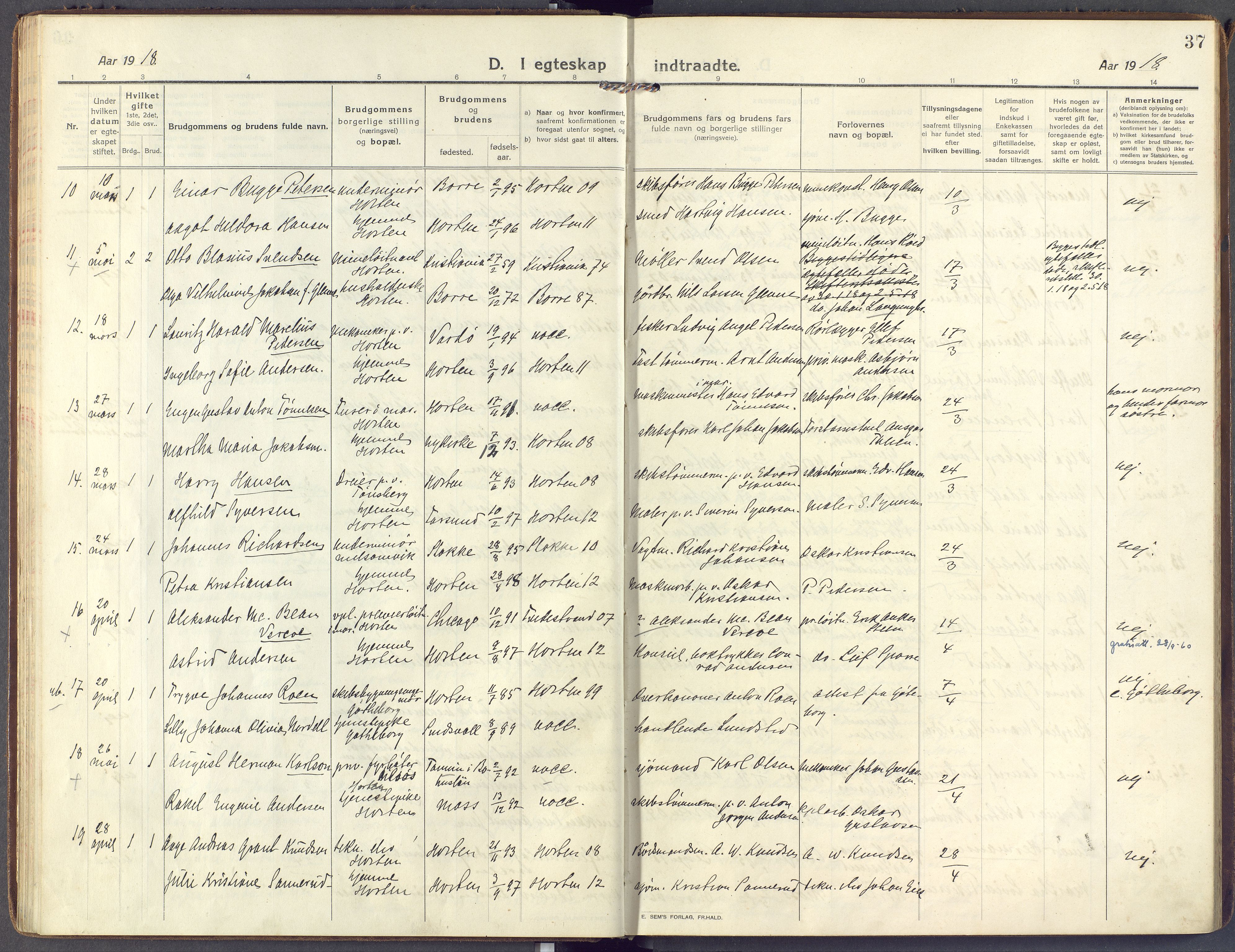 Horten kirkebøker, AV/SAKO-A-348/F/Fa/L0008: Parish register (official) no. 8, 1913-1924, p. 37