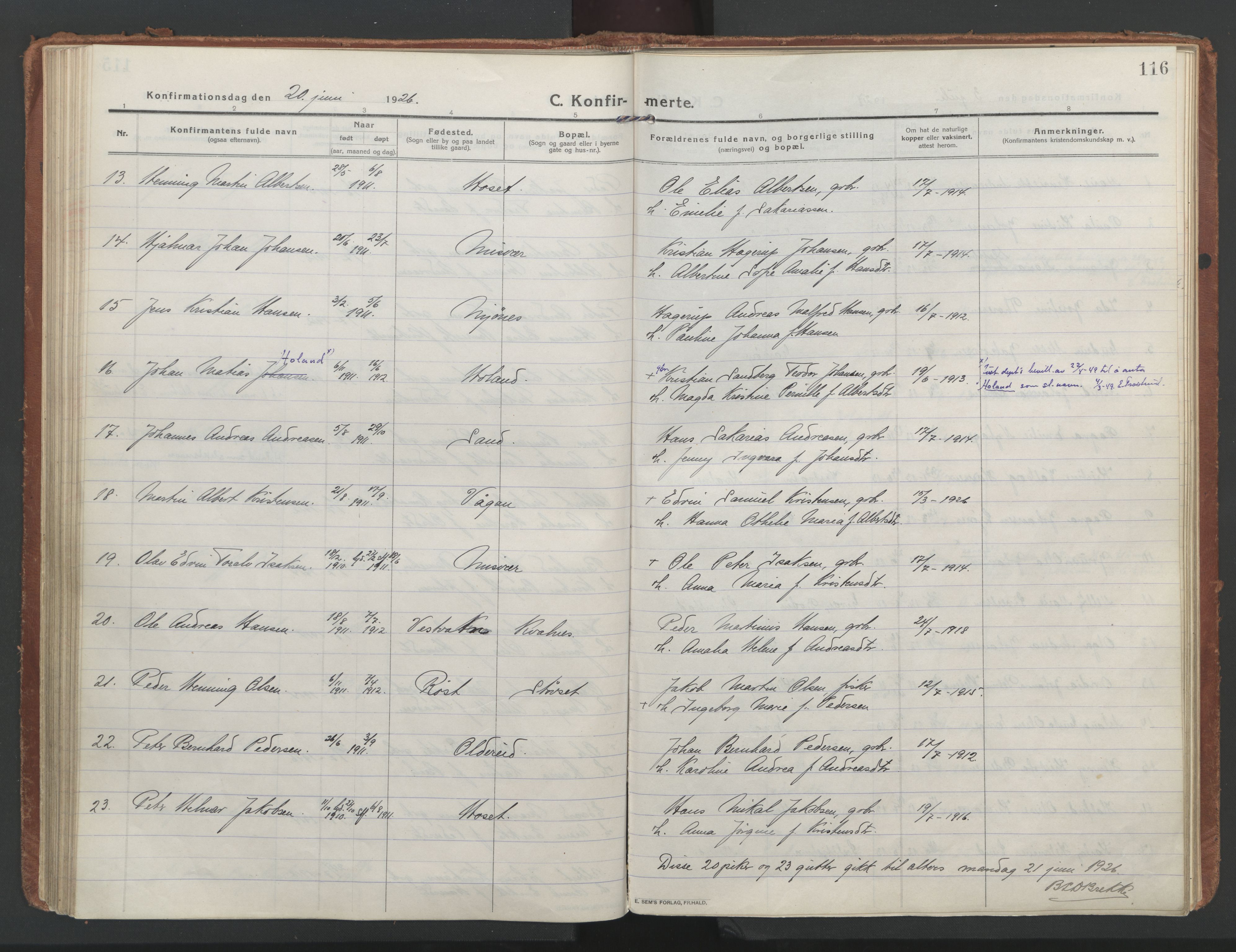 Ministerialprotokoller, klokkerbøker og fødselsregistre - Nordland, AV/SAT-A-1459/852/L0748: Parish register (official) no. 852A18, 1913-1932, p. 116