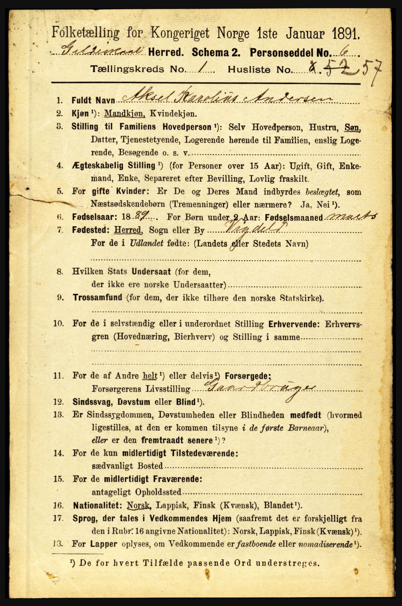 RA, 1891 census for 1838 Gildeskål, 1891, p. 482