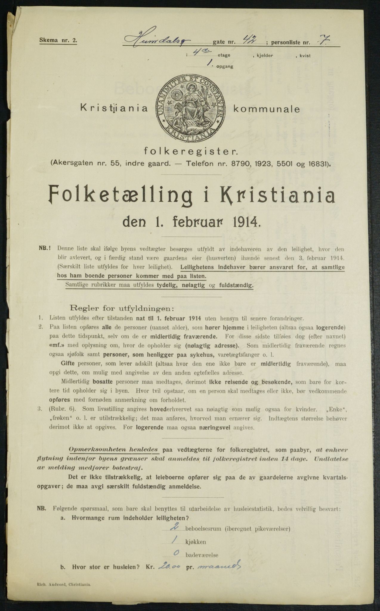 OBA, Municipal Census 1914 for Kristiania, 1914, p. 37478