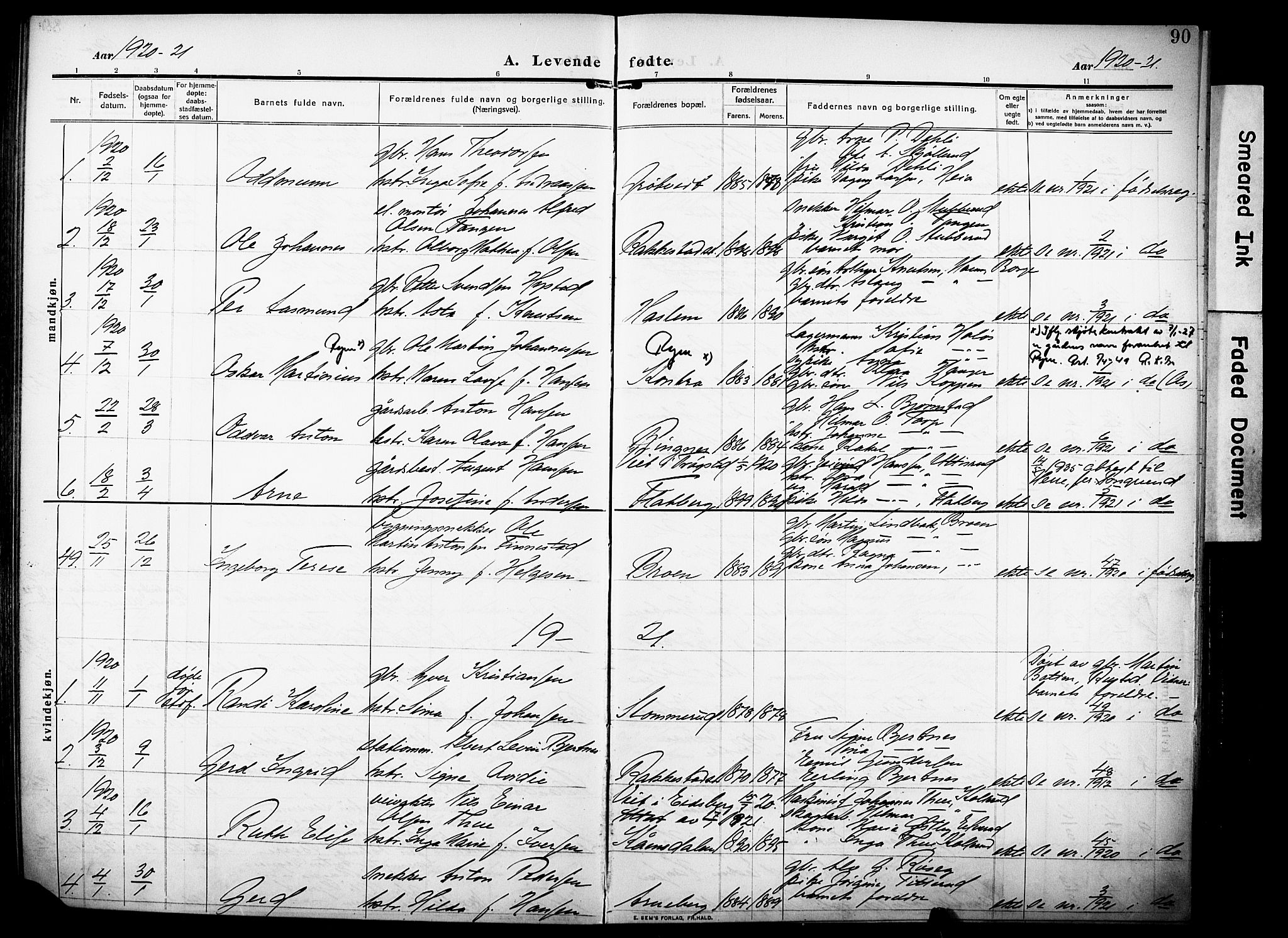 Rakkestad prestekontor Kirkebøker, AV/SAO-A-2008/F/Fa/L0015: Parish register (official) no. I 15, 1909-1922, p. 90