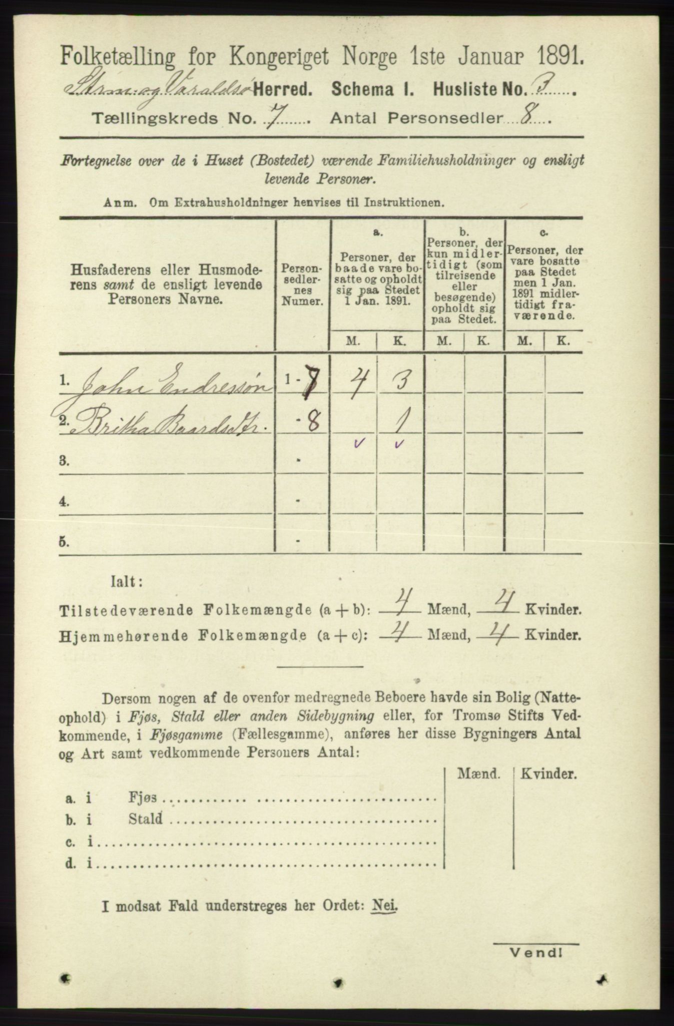 RA, 1891 census for 1226 Strandebarm og Varaldsøy, 1891, p. 2588