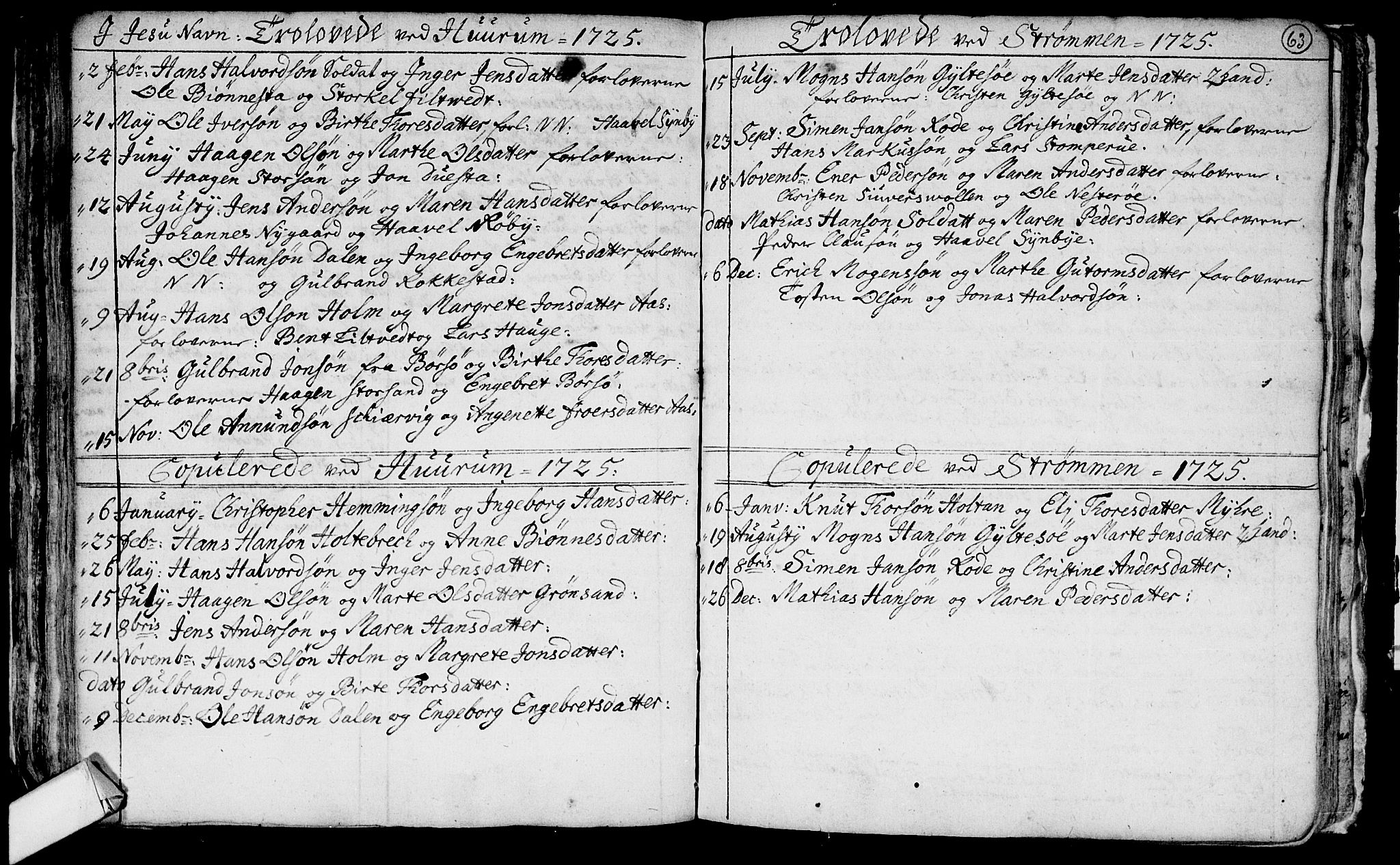 Hurum kirkebøker, SAKO/A-229/F/Fa/L0001: Parish register (official) no. 1, 1715-1732, p. 63