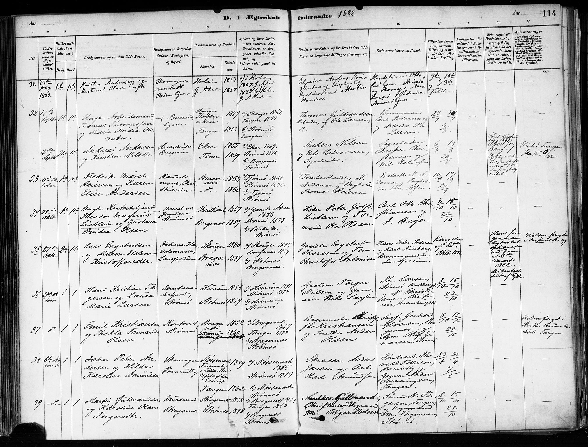 Strømsø kirkebøker, SAKO/A-246/F/Fa/L0022: Parish register (official) no. I 22, 1879-1899, p. 114