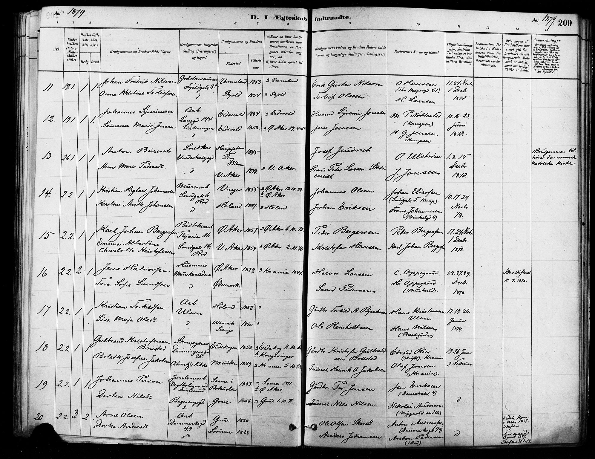 Østre Aker prestekontor Kirkebøker, SAO/A-10840/F/Fa/L0006: Parish register (official) no. I 5, 1879-1882, p. 209