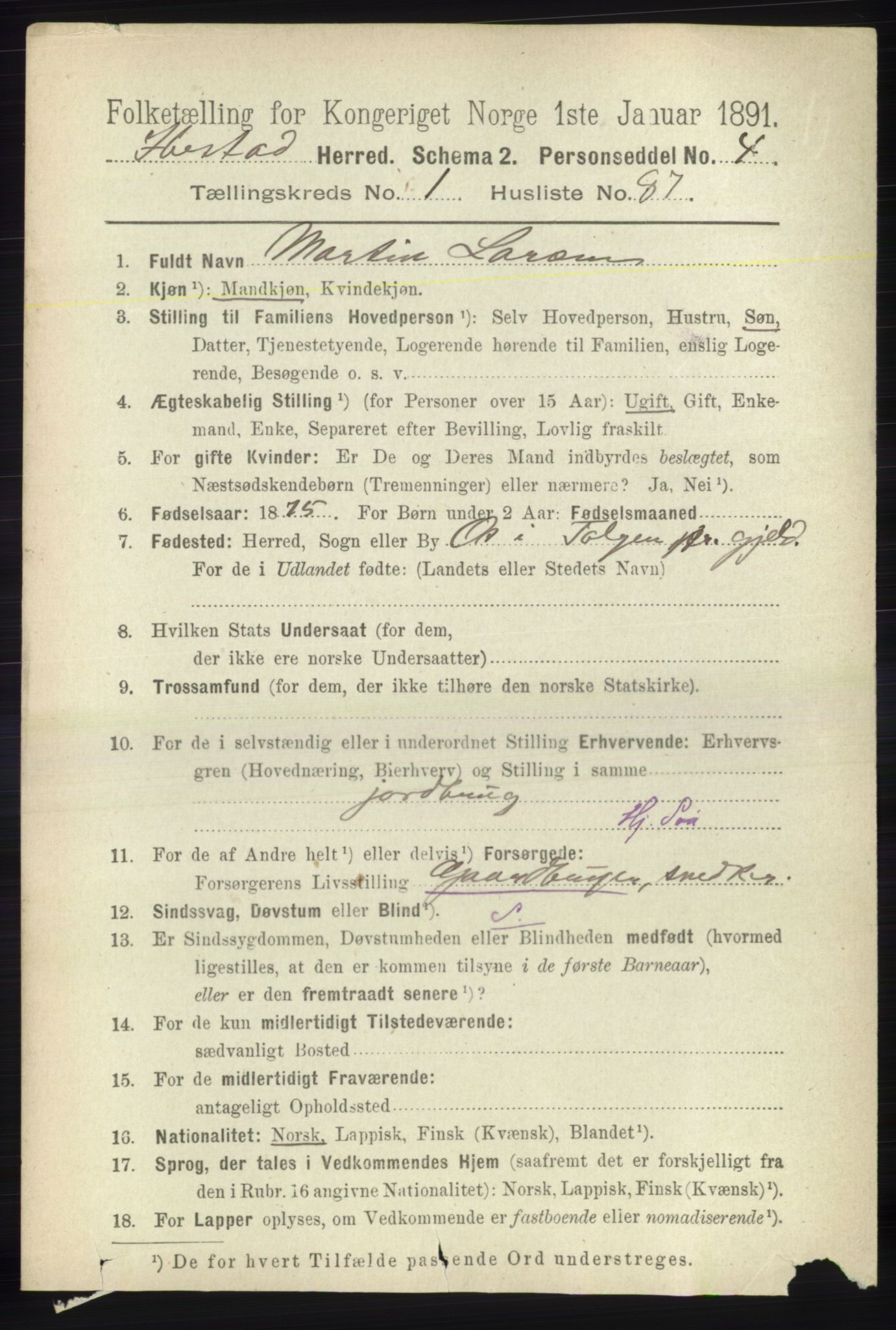 RA, 1891 census for 1917 Ibestad, 1891, p. 704