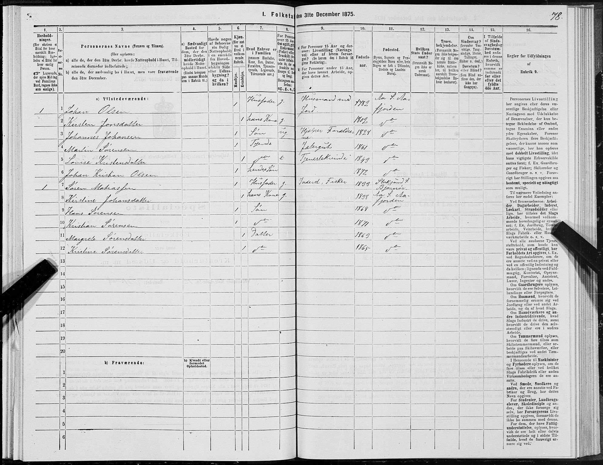 SAT, 1875 census for 1630P Aafjorden, 1875, p. 1078