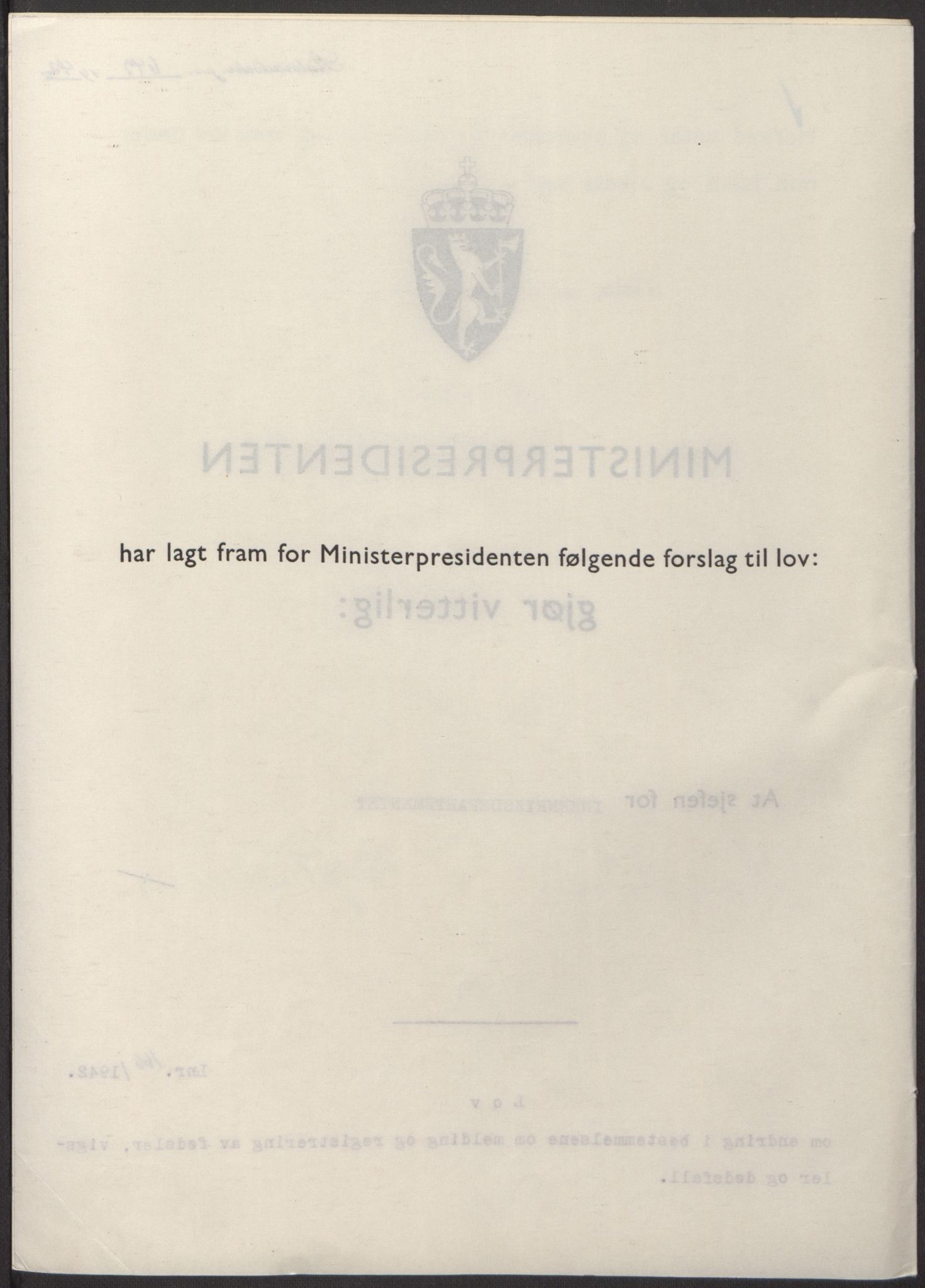 NS-administrasjonen 1940-1945 (Statsrådsekretariatet, de kommisariske statsråder mm), RA/S-4279/D/Db/L0098: Lover II, 1942, p. 253