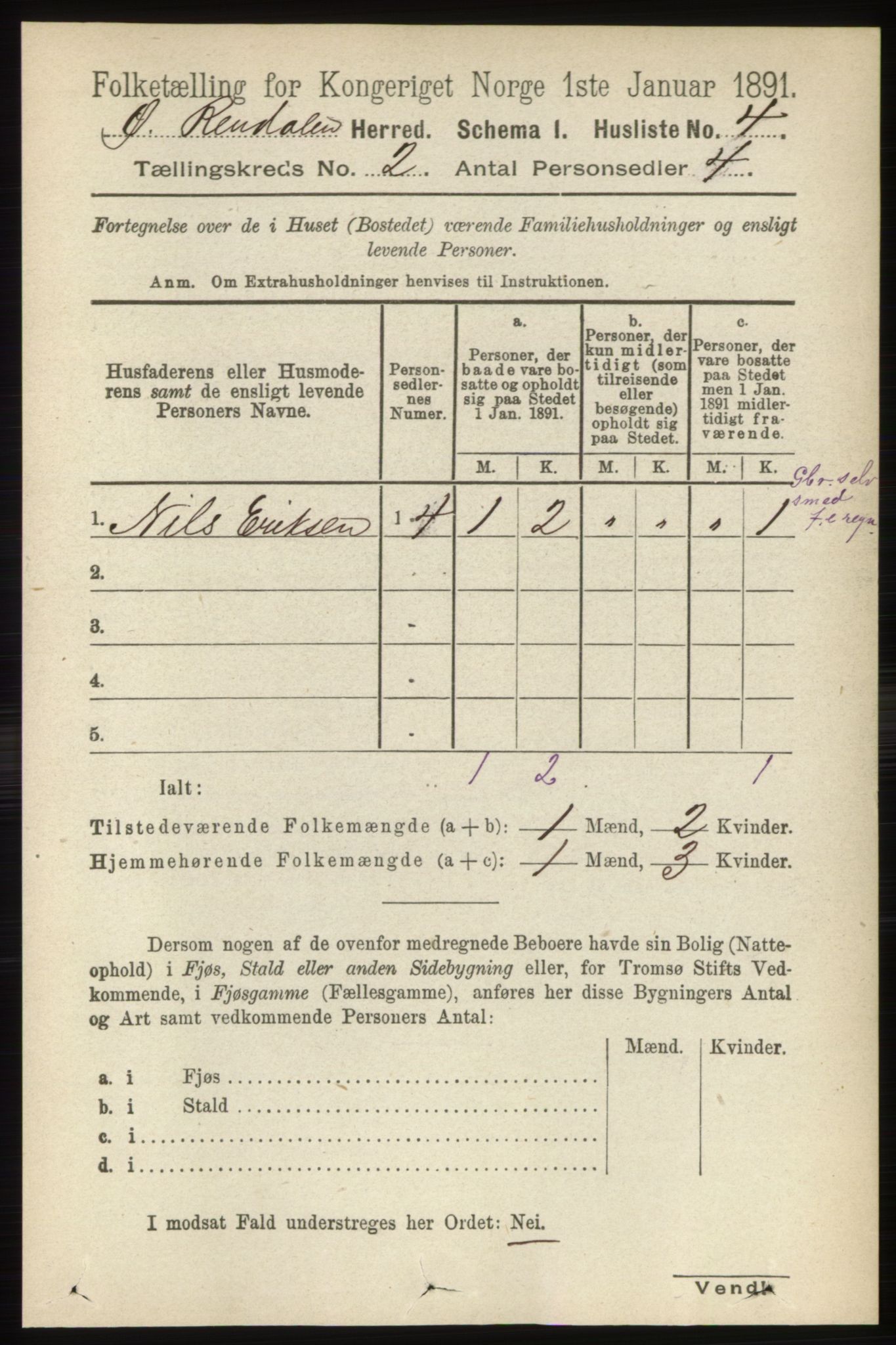 RA, 1891 census for 0433 Øvre Rendal, 1891, p. 337