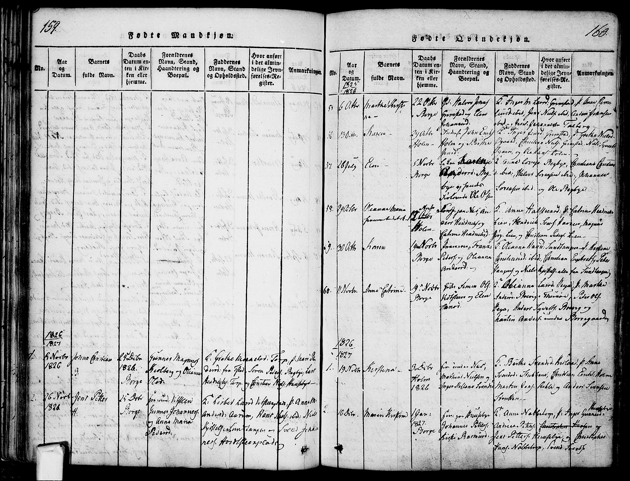 Borge prestekontor Kirkebøker, AV/SAO-A-10903/F/Fa/L0003: Parish register (official) no. I 3, 1815-1836, p. 159-160