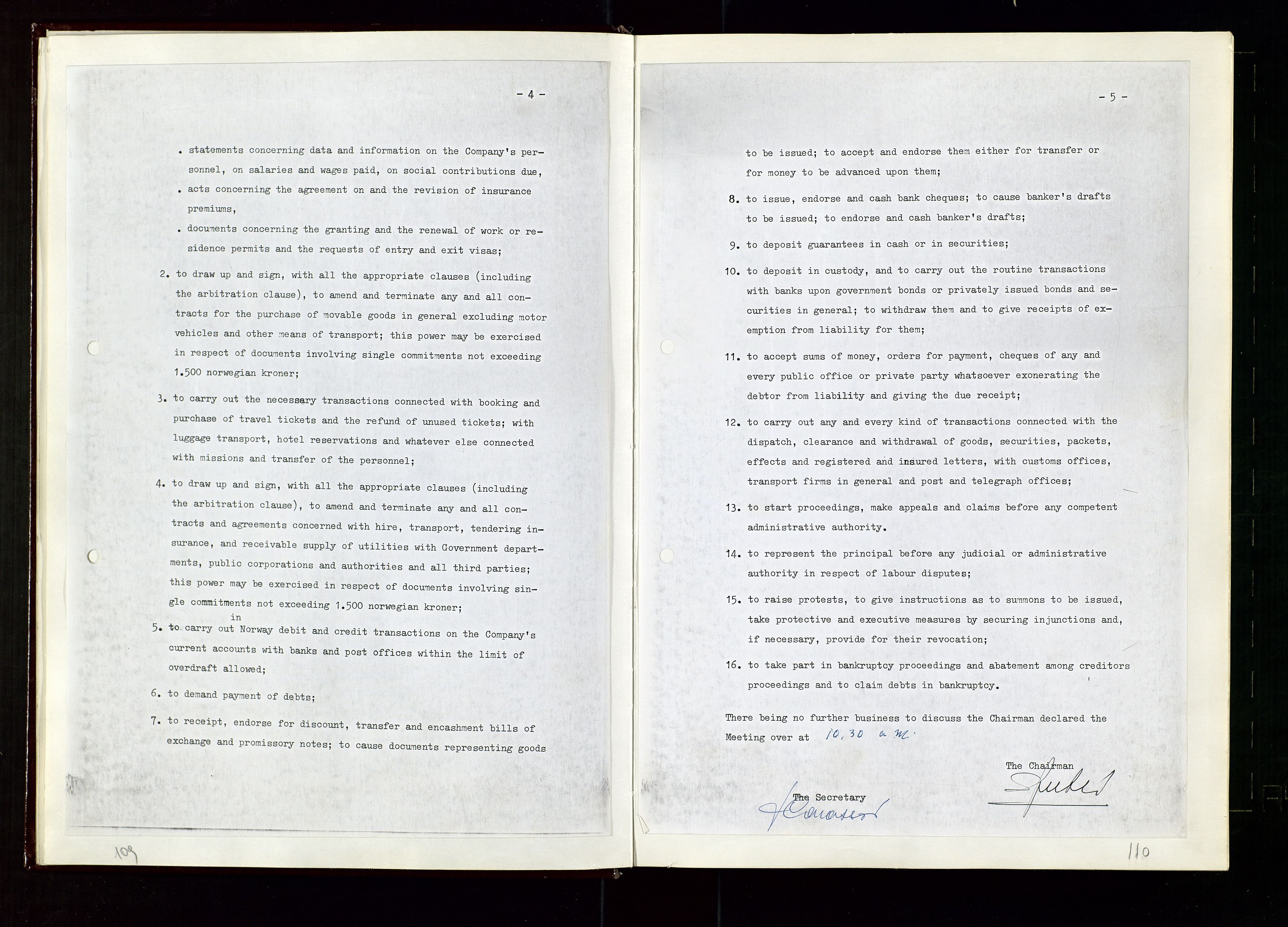 Pa 1583 - Norsk Agip AS, AV/SAST-A-102138/A/Aa/L0002: General assembly and Board of Directors meeting minutes, 1972-1979, p. 109-110