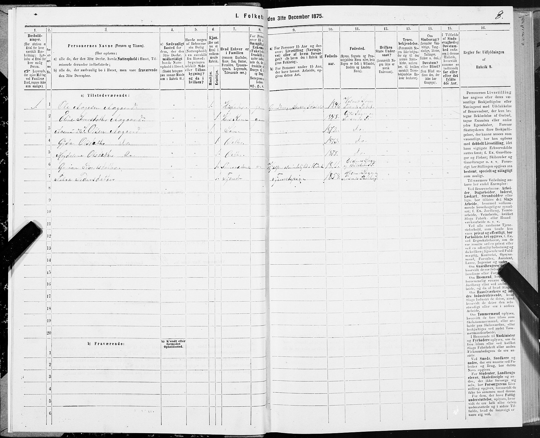 SAT, 1875 census for 1748P Fosnes, 1875, p. 3008