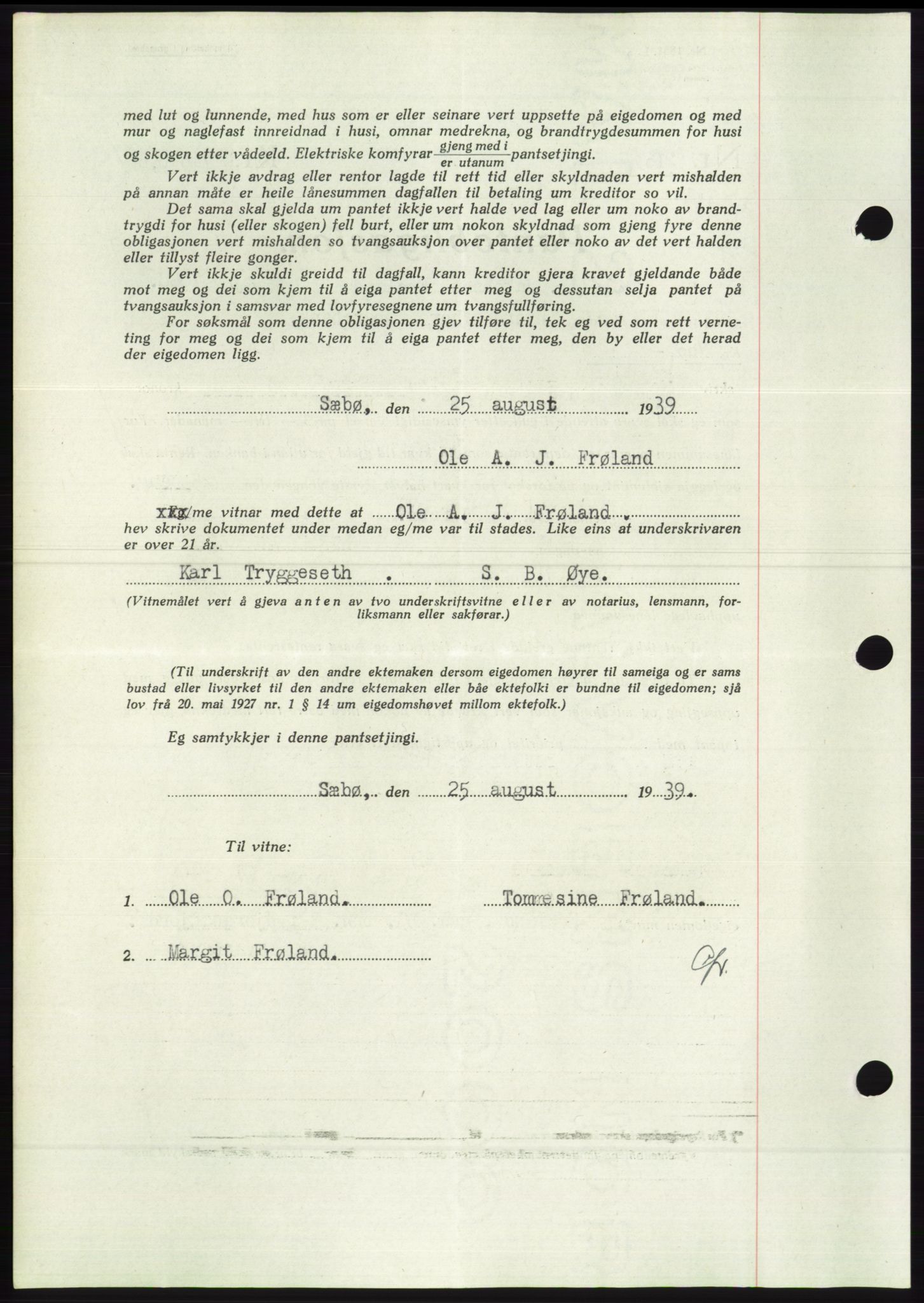 Søre Sunnmøre sorenskriveri, AV/SAT-A-4122/1/2/2C/L0068: Mortgage book no. 62, 1939-1939, Diary no: : 1335/1939