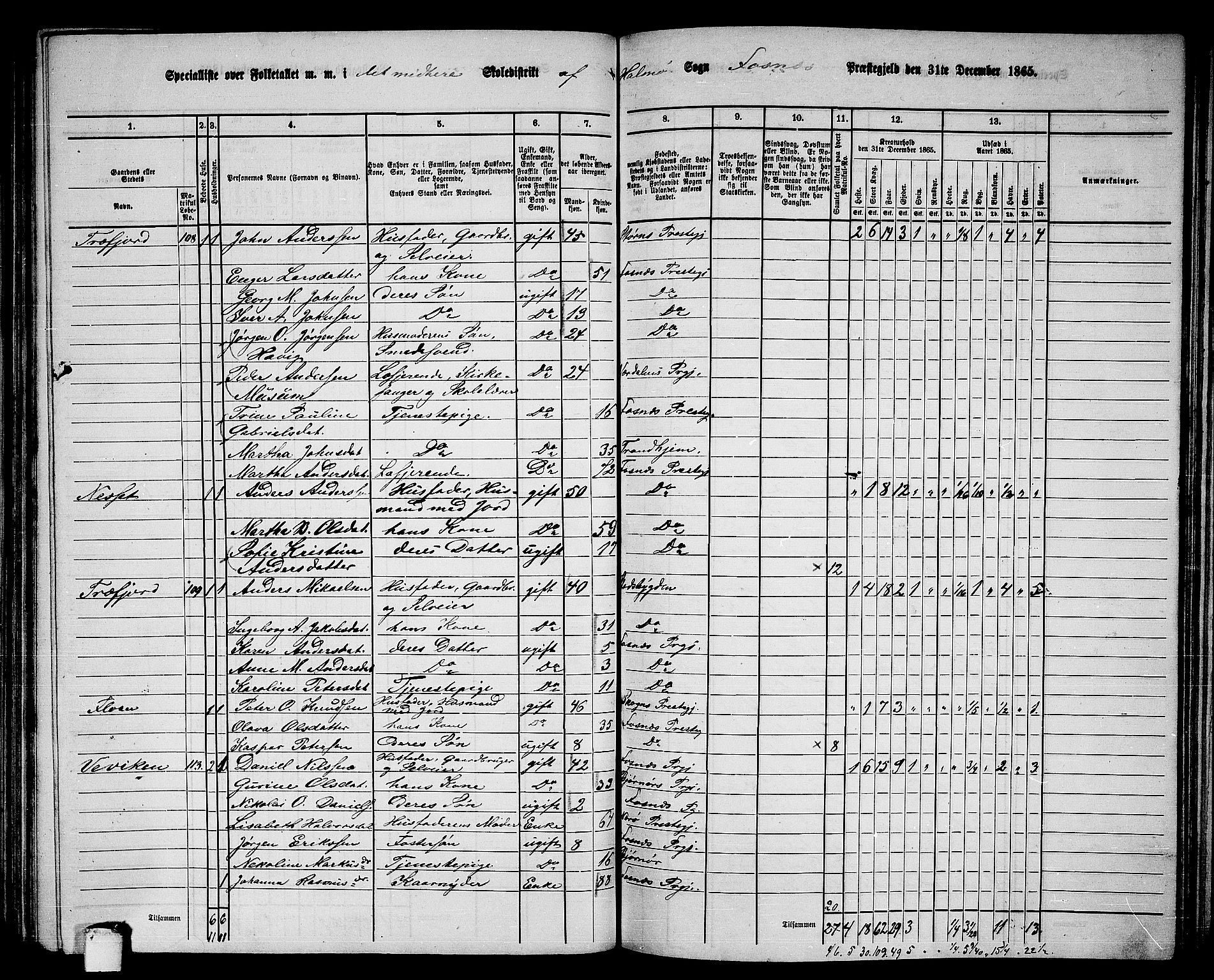 RA, 1865 census for Fosnes, 1865, p. 96