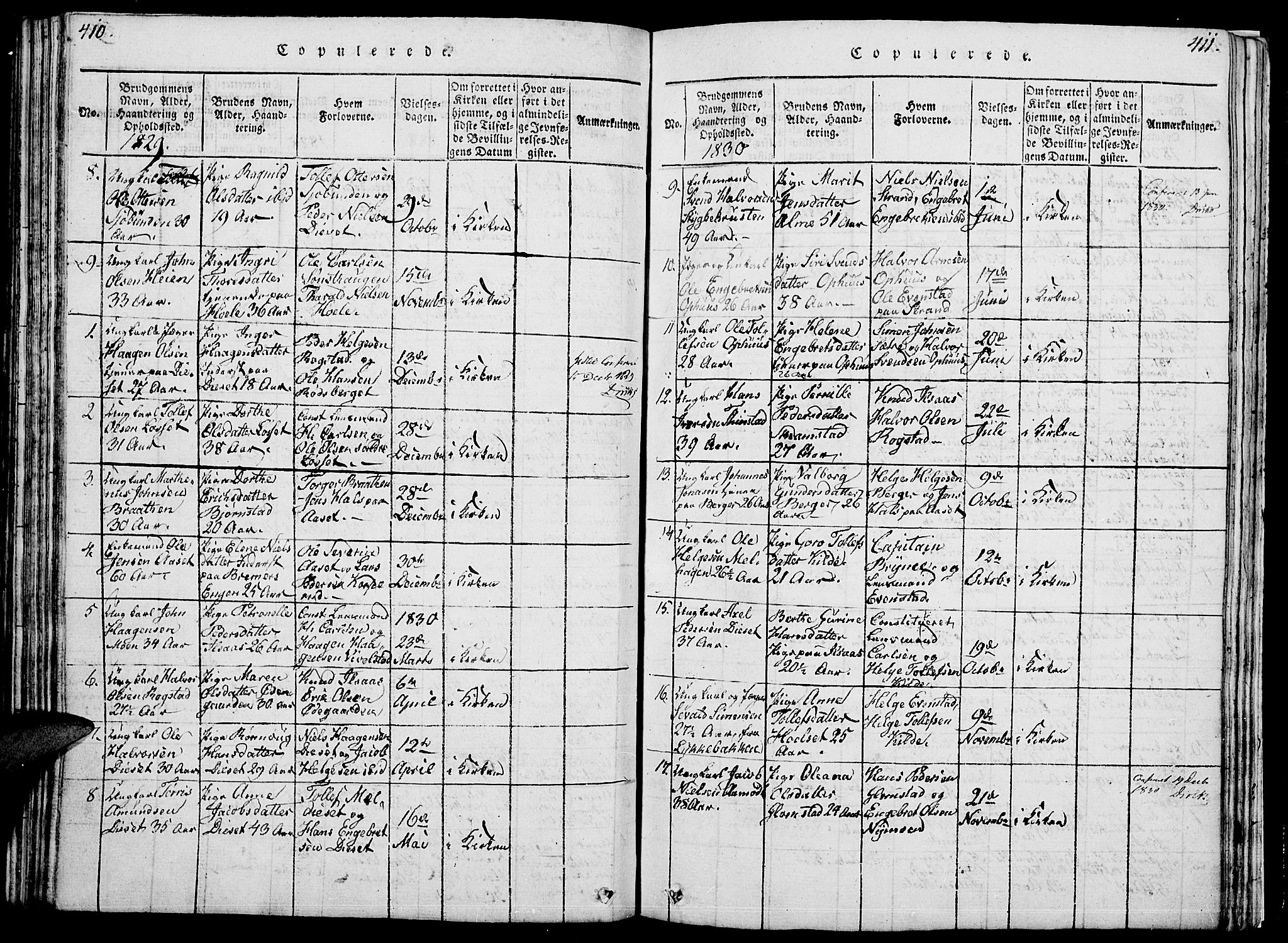 Åmot prestekontor, Hedmark, SAH/PREST-056/H/Ha/Hab/L0001: Parish register (copy) no. 1, 1815-1847, p. 410-411