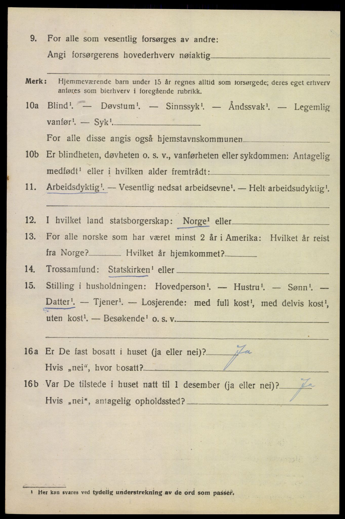 SAK, 1920 census for Bjelland, 1920, p. 1204