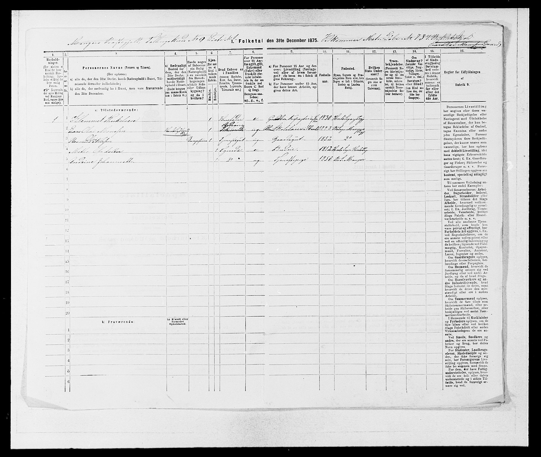 SAB, 1875 census for 1261P Manger, 1875, p. 1321