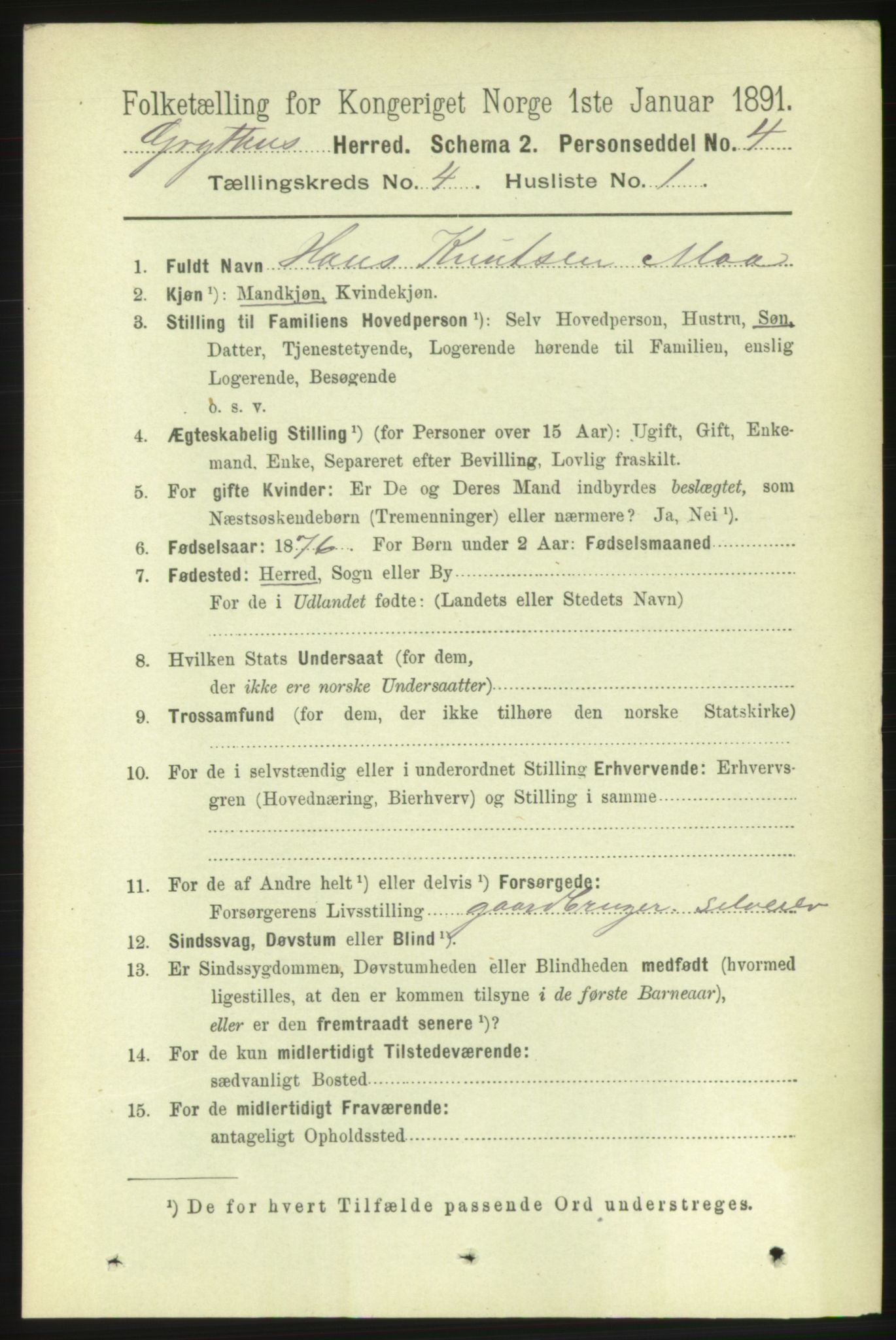 RA, 1891 census for 1539 Grytten, 1891, p. 1331